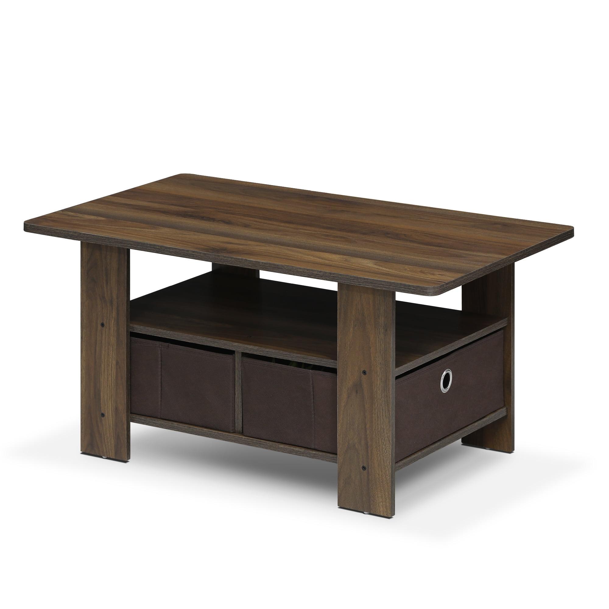 FETON Andrey Coffee Table with Bin Drawer, Columbia Walnut/Dark Brown