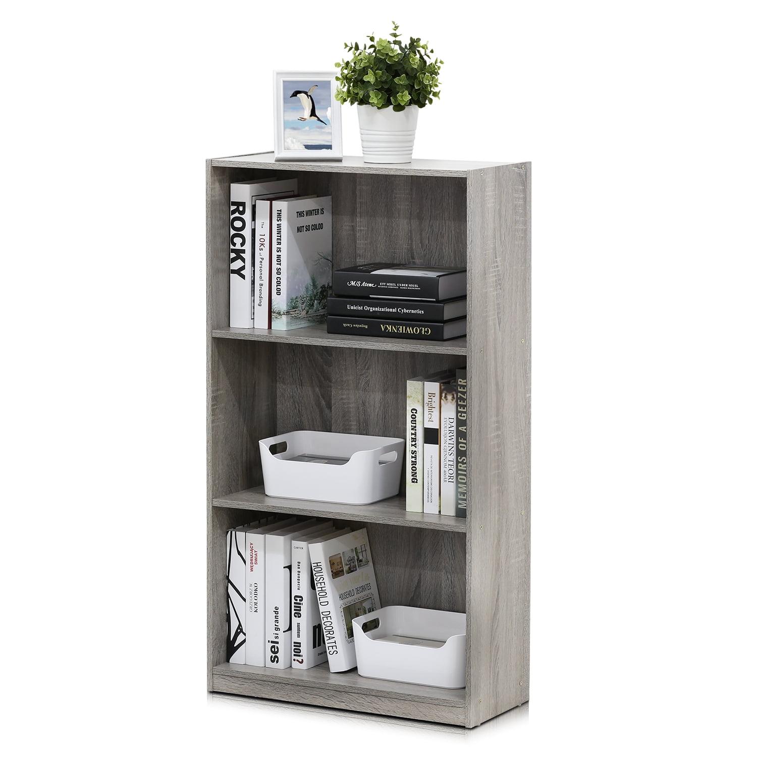 Gray 45" Engineered Wood 3-Tier Bookcase