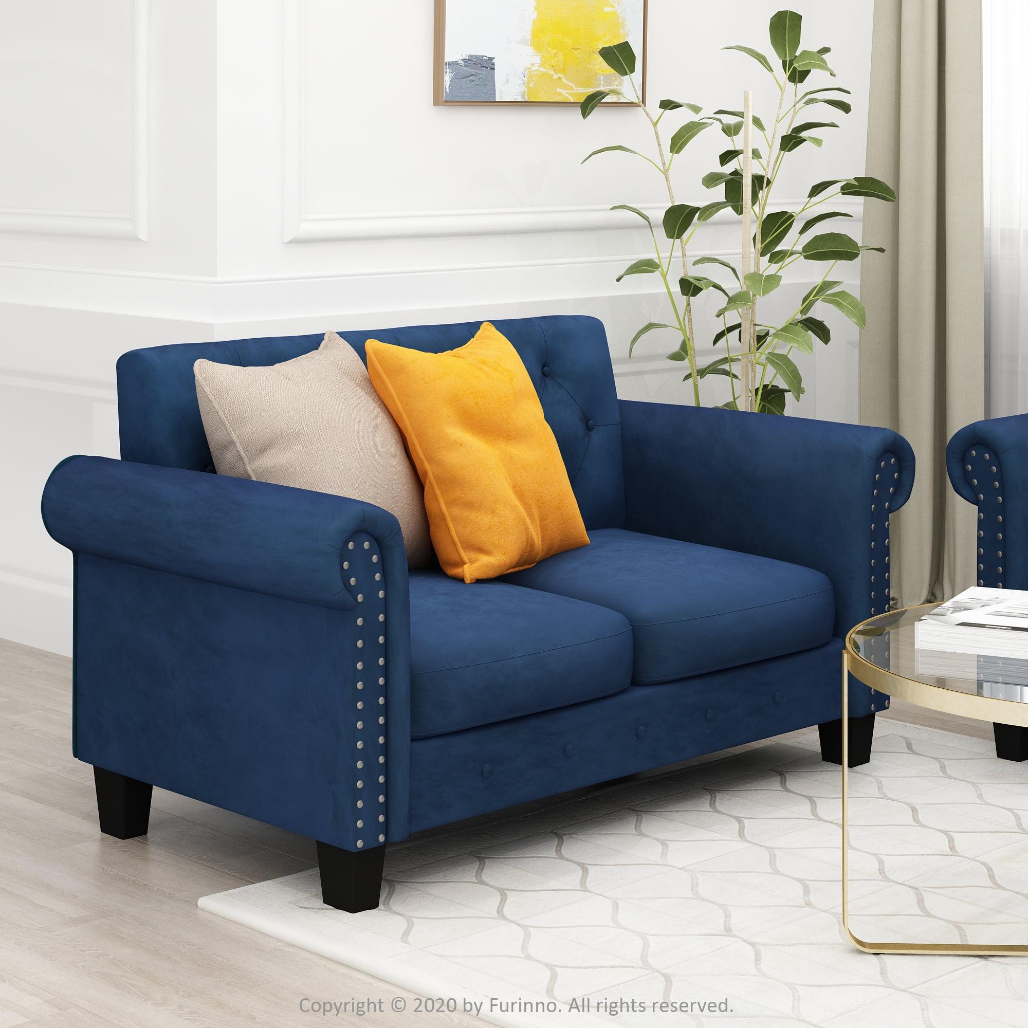 Navy Velvet Tufted Chesterfield Loveseat with Nailhead Trim