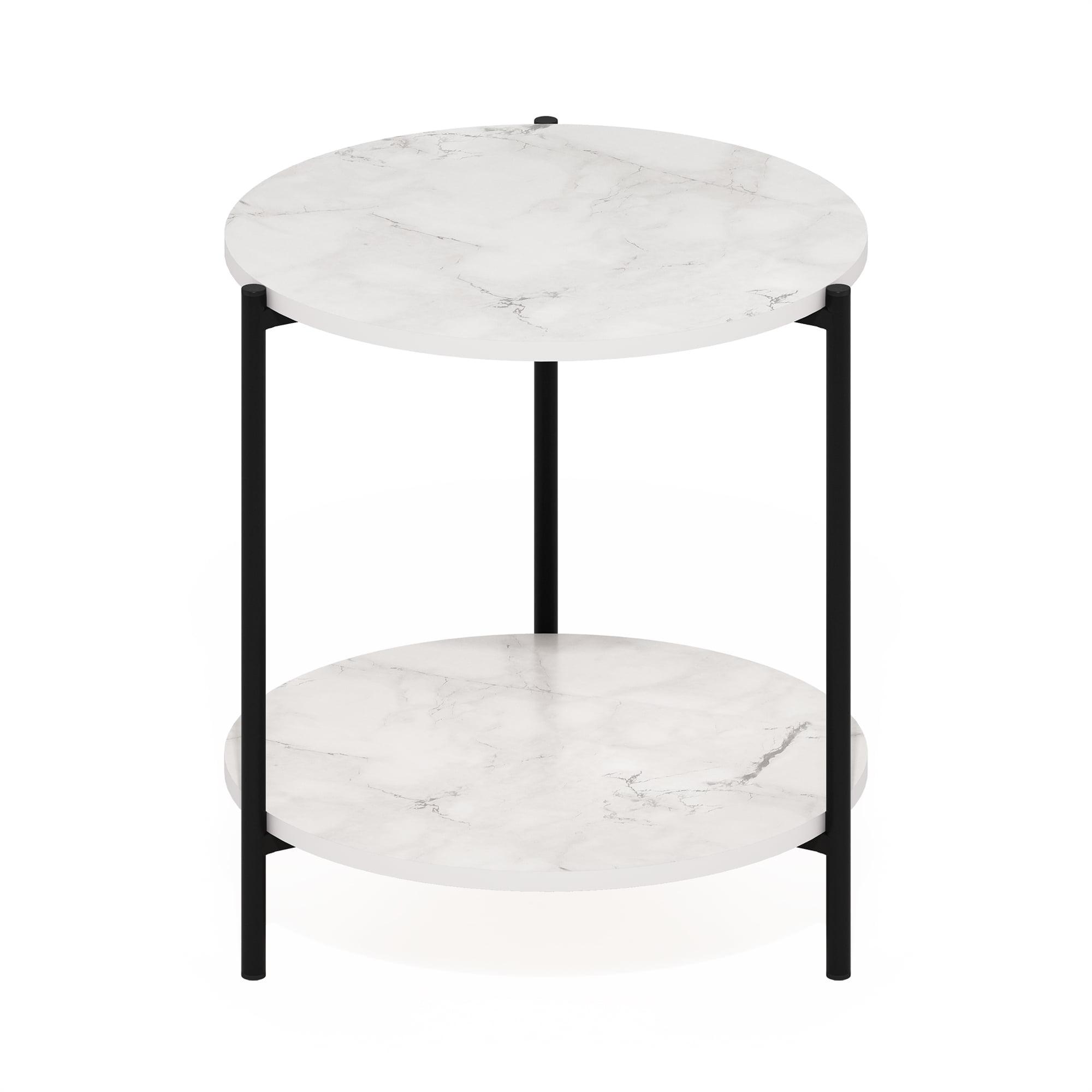 Compact Round White Wood and Metal Side Table