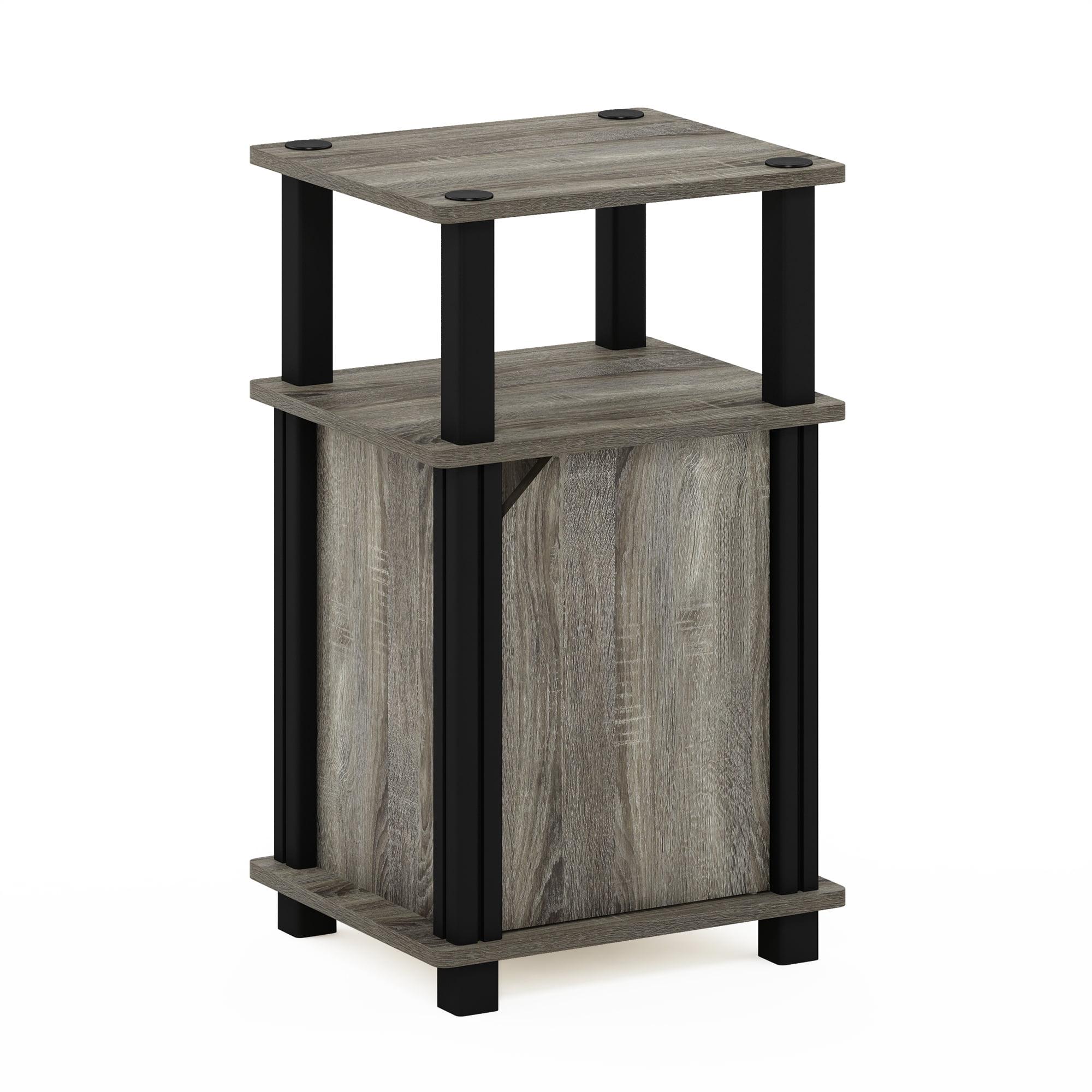 French Oak & Black Square End Table with Storage Shelf