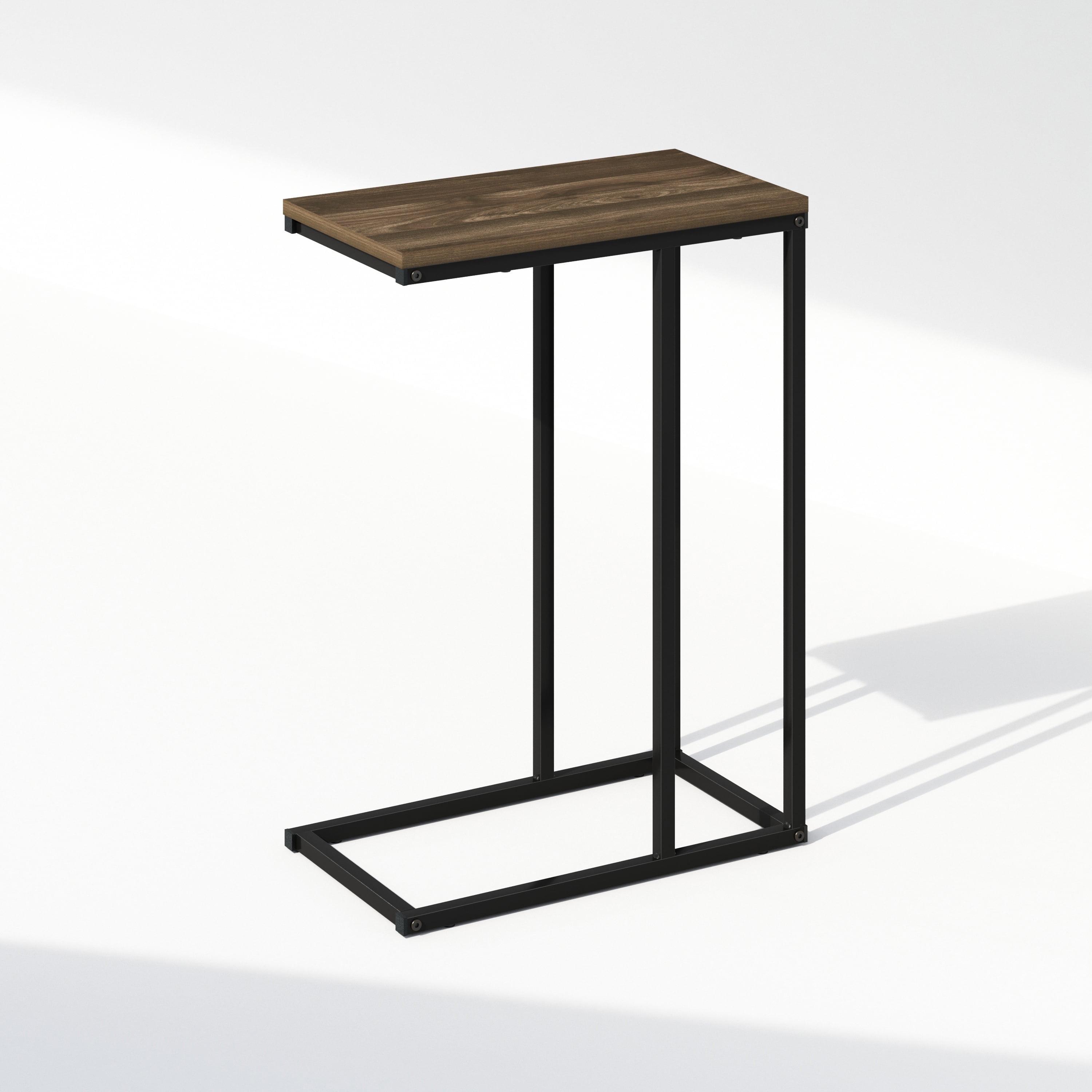 Columbia Walnut and Black Metal C-Shaped End Table