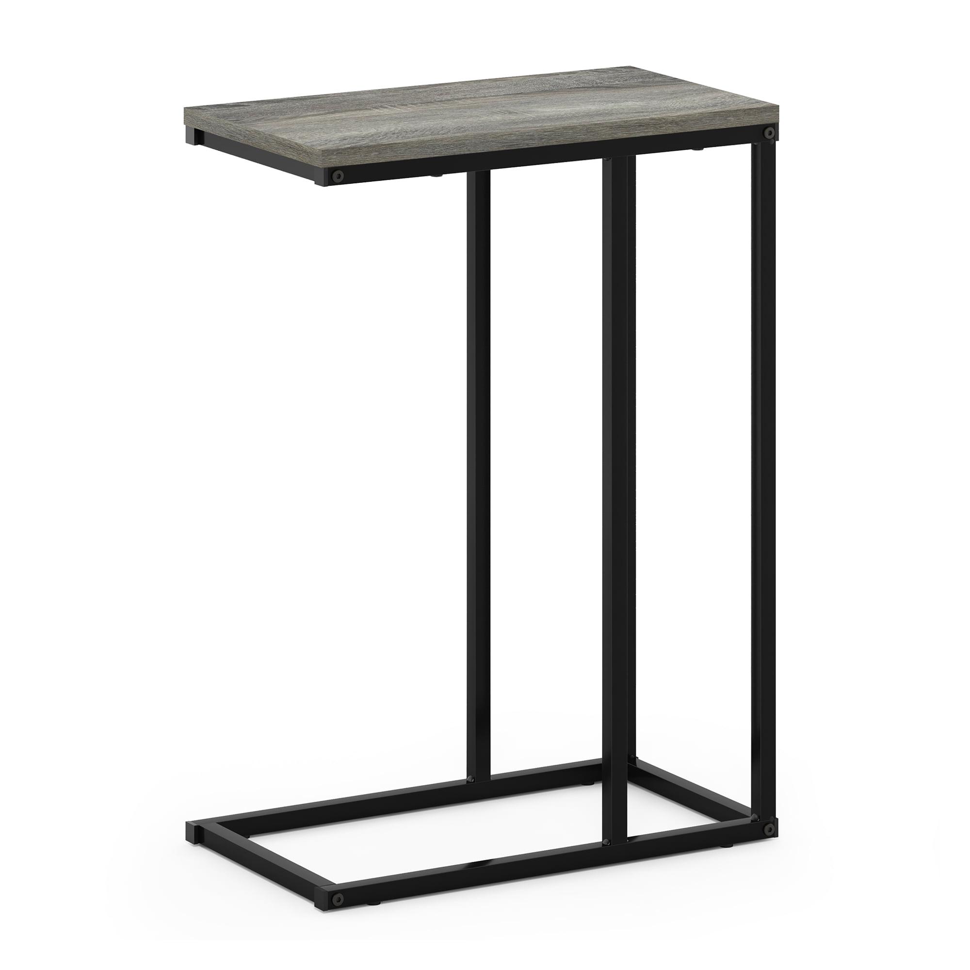 Sleek French Oak Grey Wood & Metal Modern Sofa Side Table