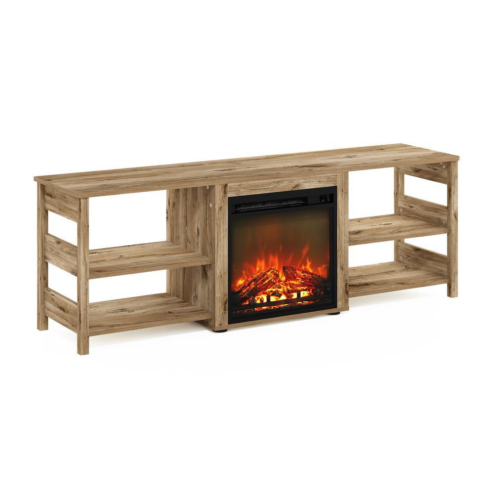 Furinno Classic 70 Inch TV Stand with Fireplace, Flagstaff Oak