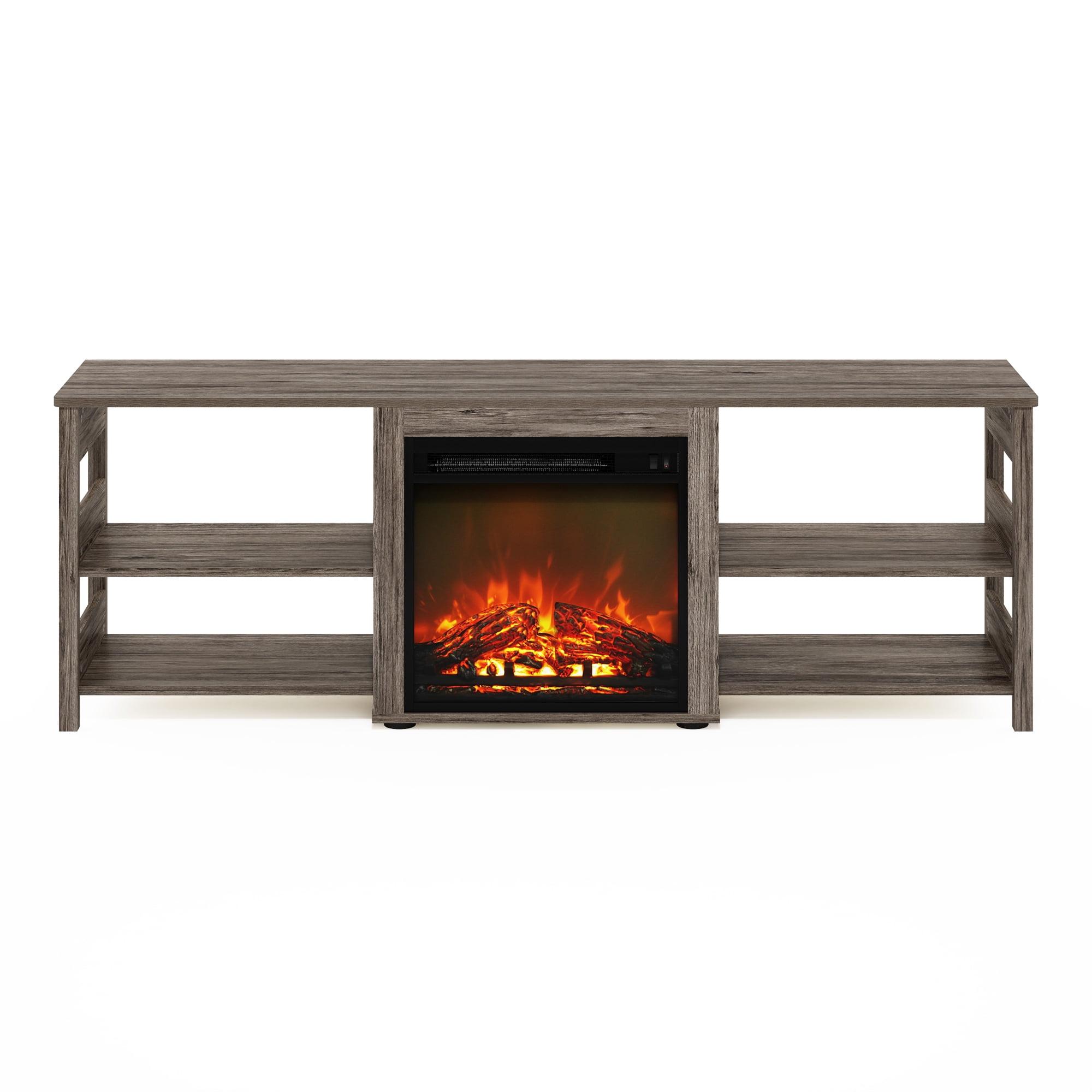 Furinno Classic 70 Inch TV Stand with Fireplace, Rustic Oak