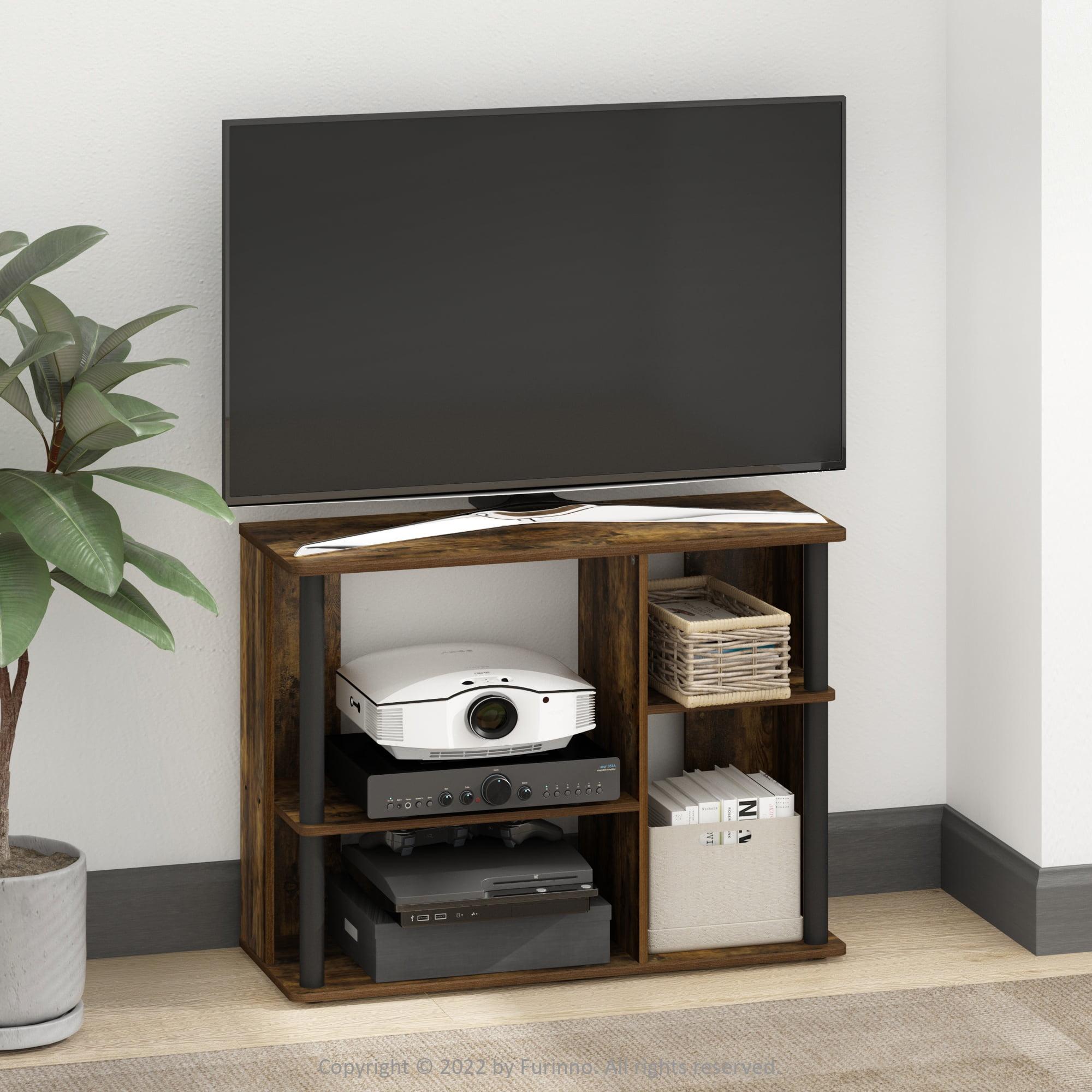 Amber Pine and Black TV Stand with Storage Cabinet