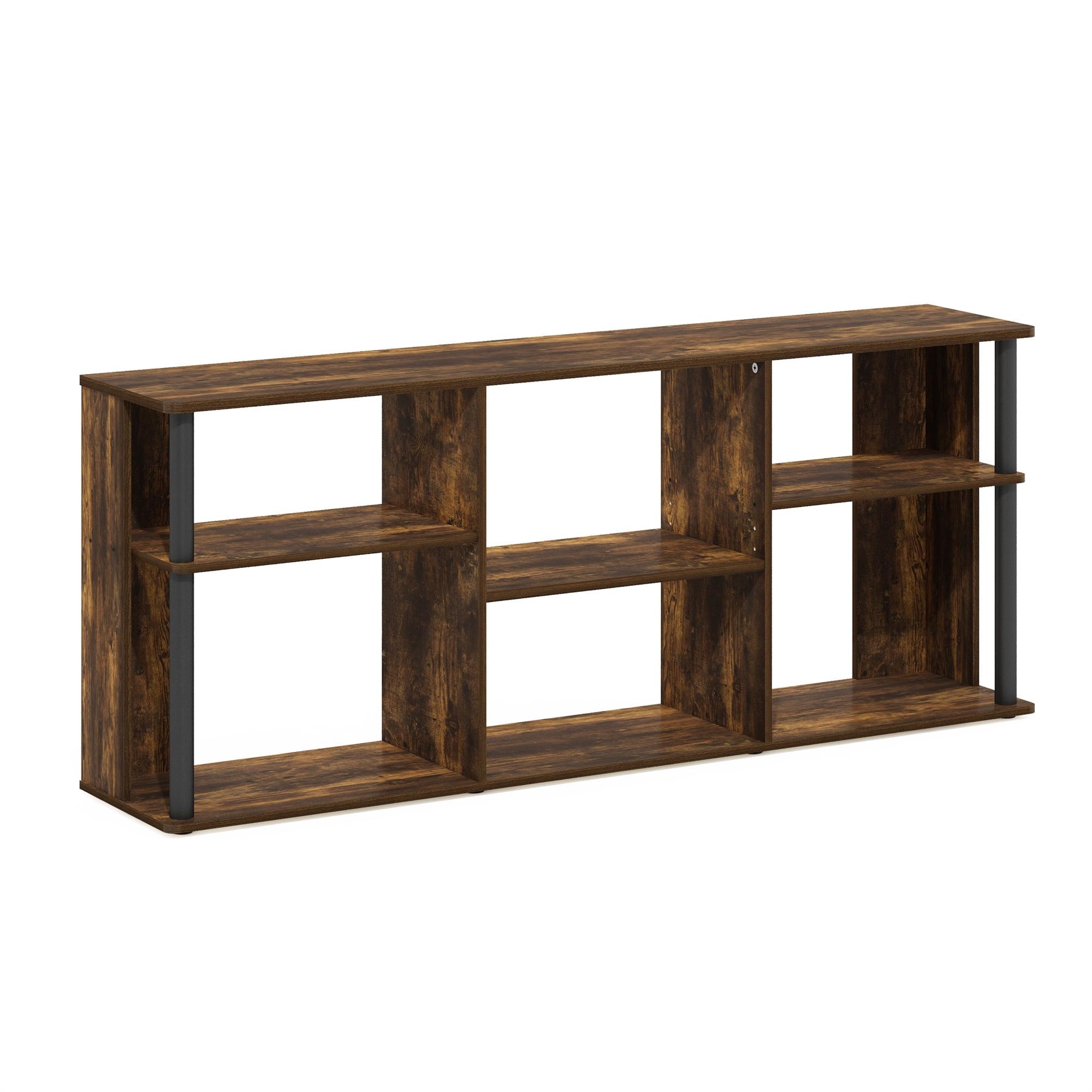 Amber Pine and Black 65-Inch TV Stand with Plastic Poles