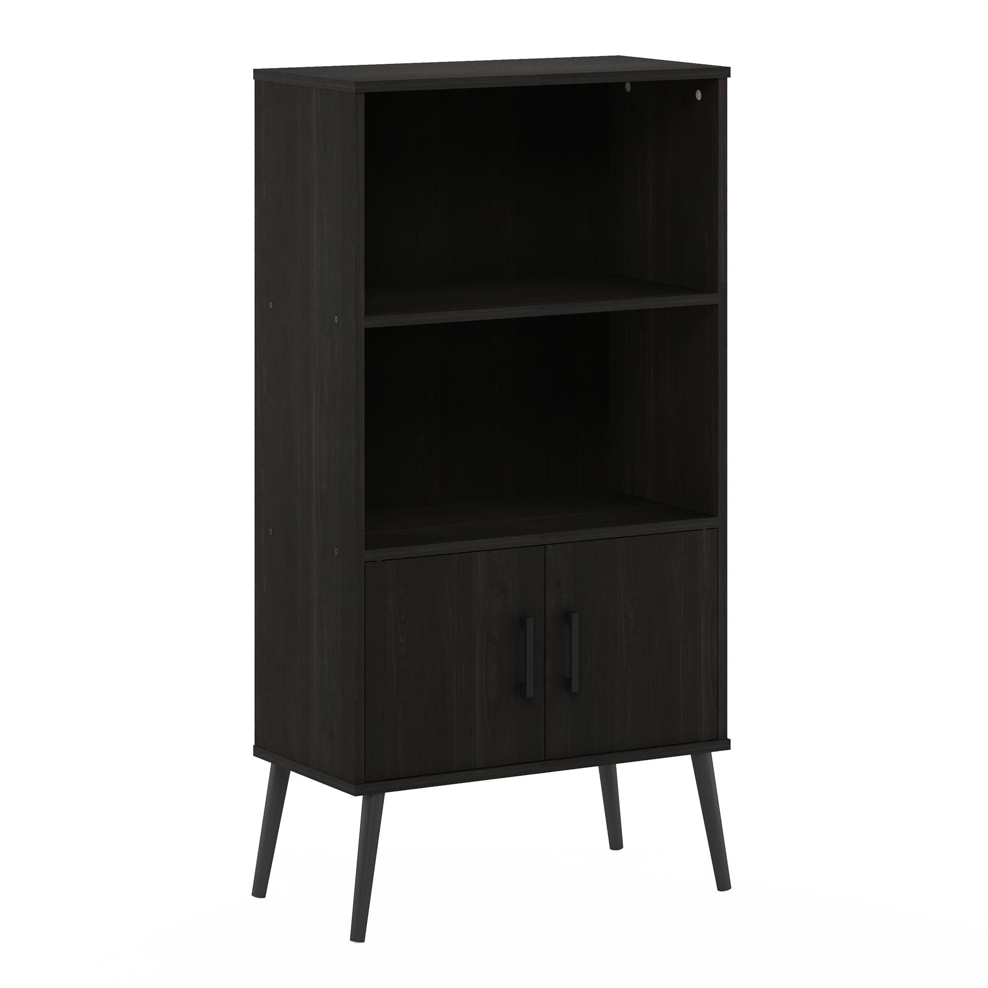 Furinno Claude Mid-Century Espresso Bookcase Cabinet with Pine Legs