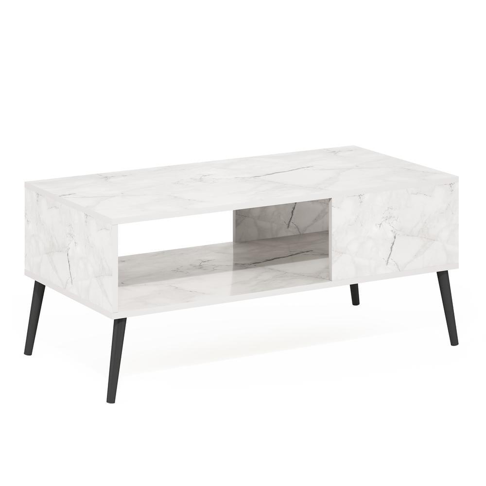 Furinno Claude Mid Century Style Coffee Table with Wood Legs, Marble White