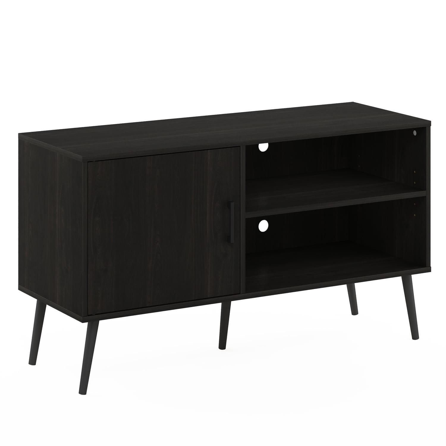 Furinno Claude Mid Century Style TV Stand with Wood Legs, One Cabinet Two Shelves, Espresso