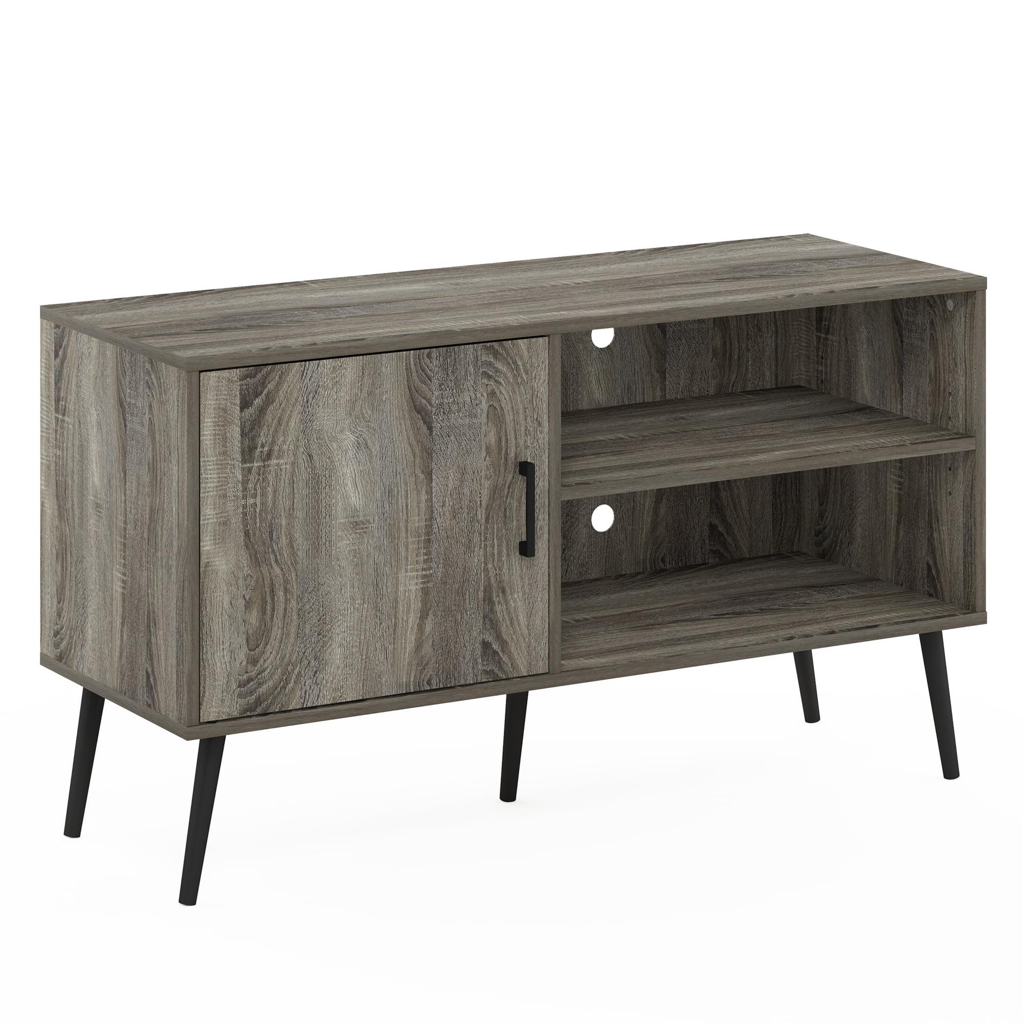Claude French Oak Grey Mid-Century TV Stand with Cabinet
