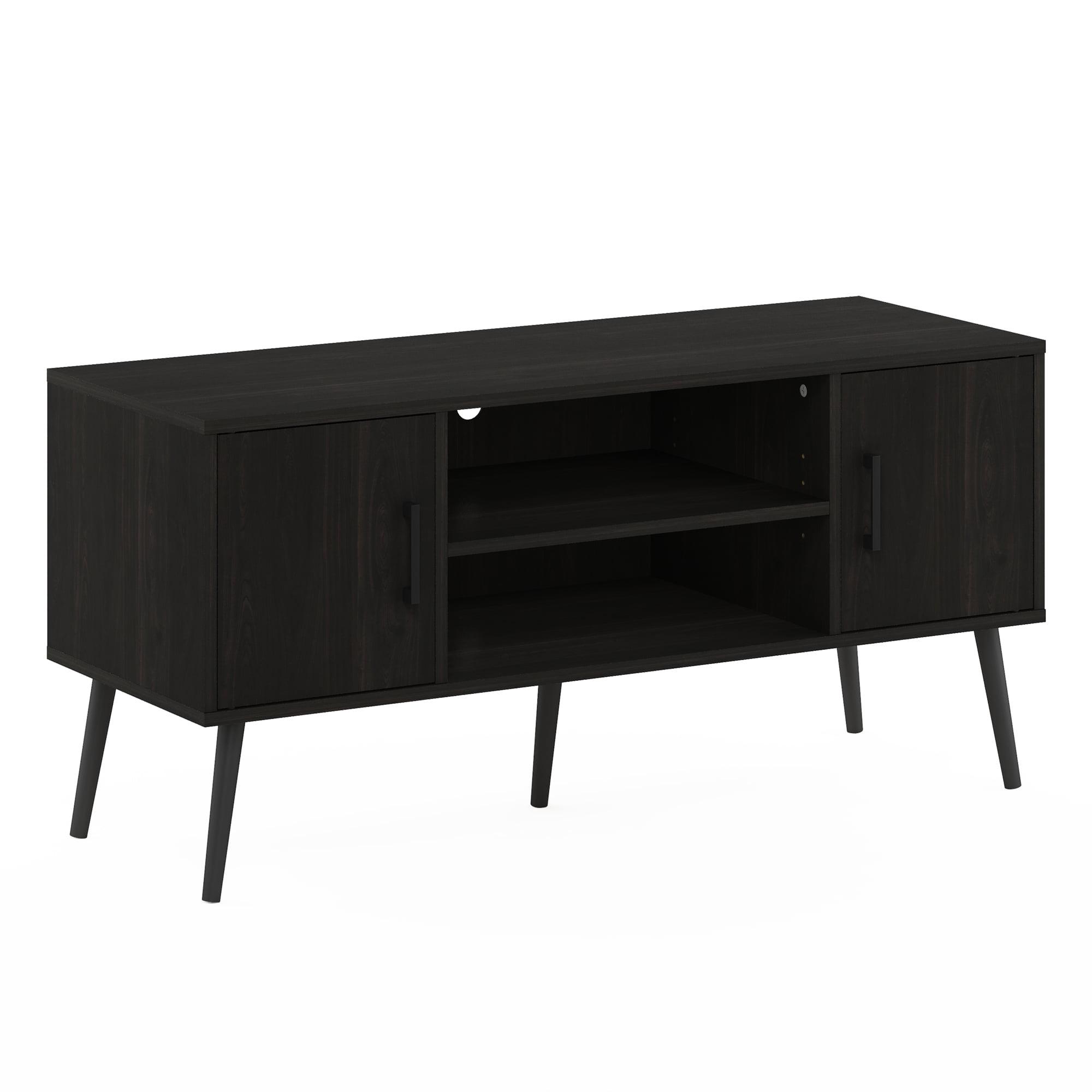 Furinno Mid-Century TV Stand Entertainment Media Console w/2 Cabinets&Open Storage Shelves for TVs up to 50",Espresso