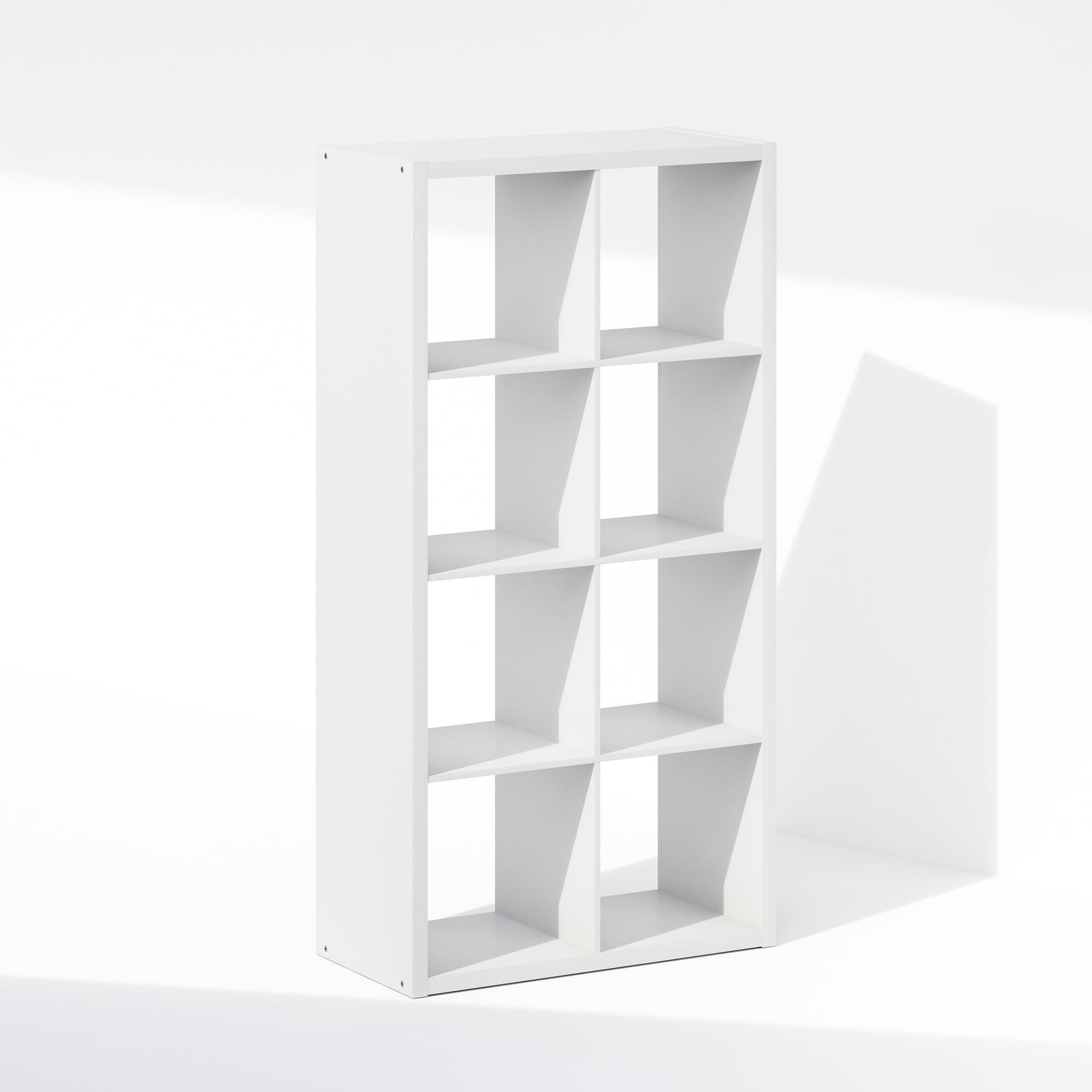 White Wood 8-Cube Vertical Open Back Bookcase