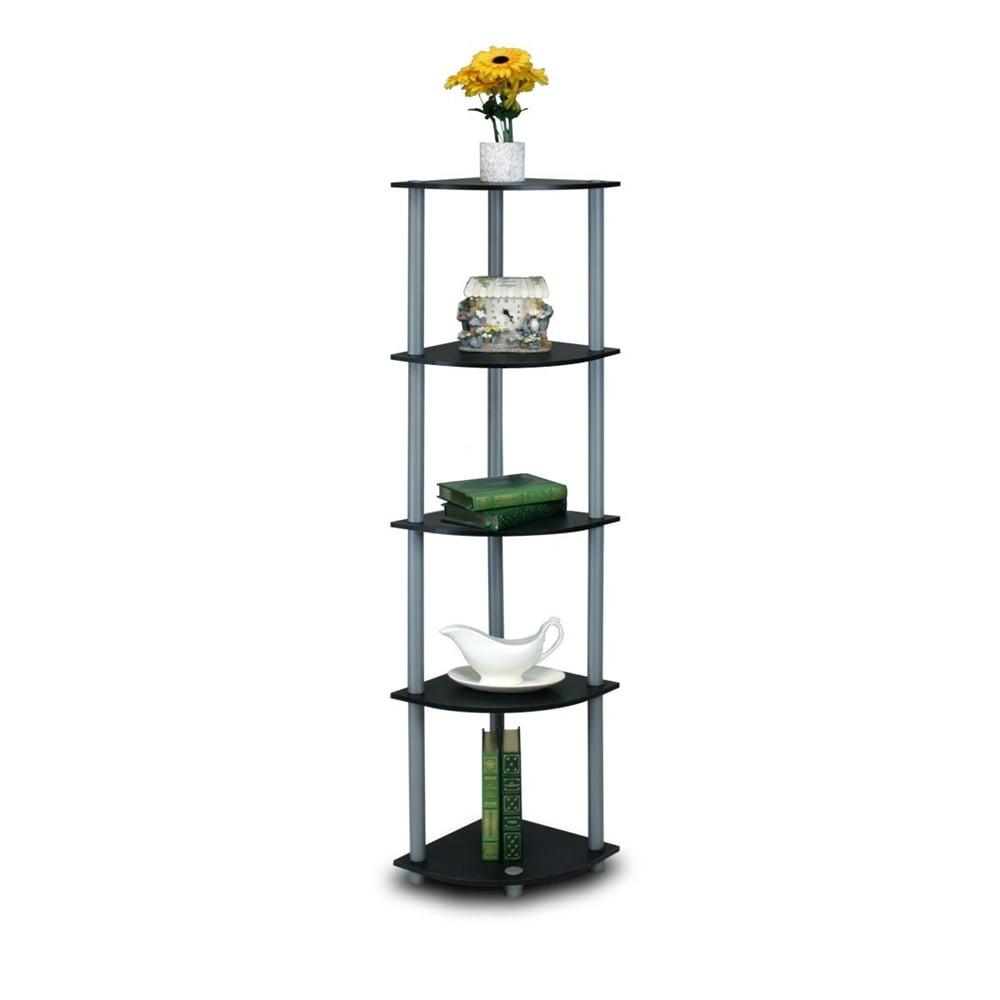 Furinno Durable 11.6 W x 11.6 D x 57.7 H 5-Shelf Freestanding Shelving Unit, Black and Gray