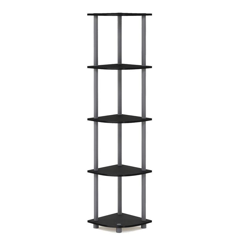 Sleek 5-Tier Black & Grey Corner Shelving Unit for Versatile Storage