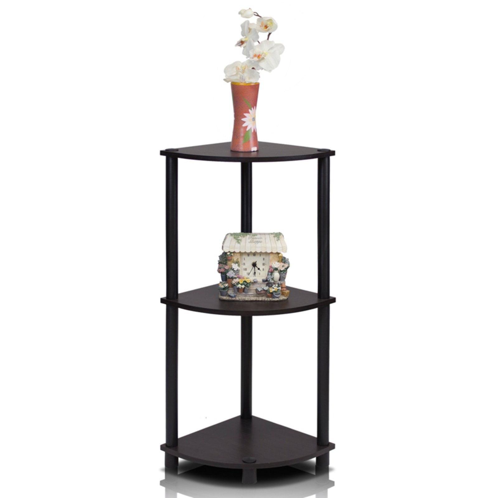 Black 3-Shelf Corner Display Rack with Adjustable Shelves