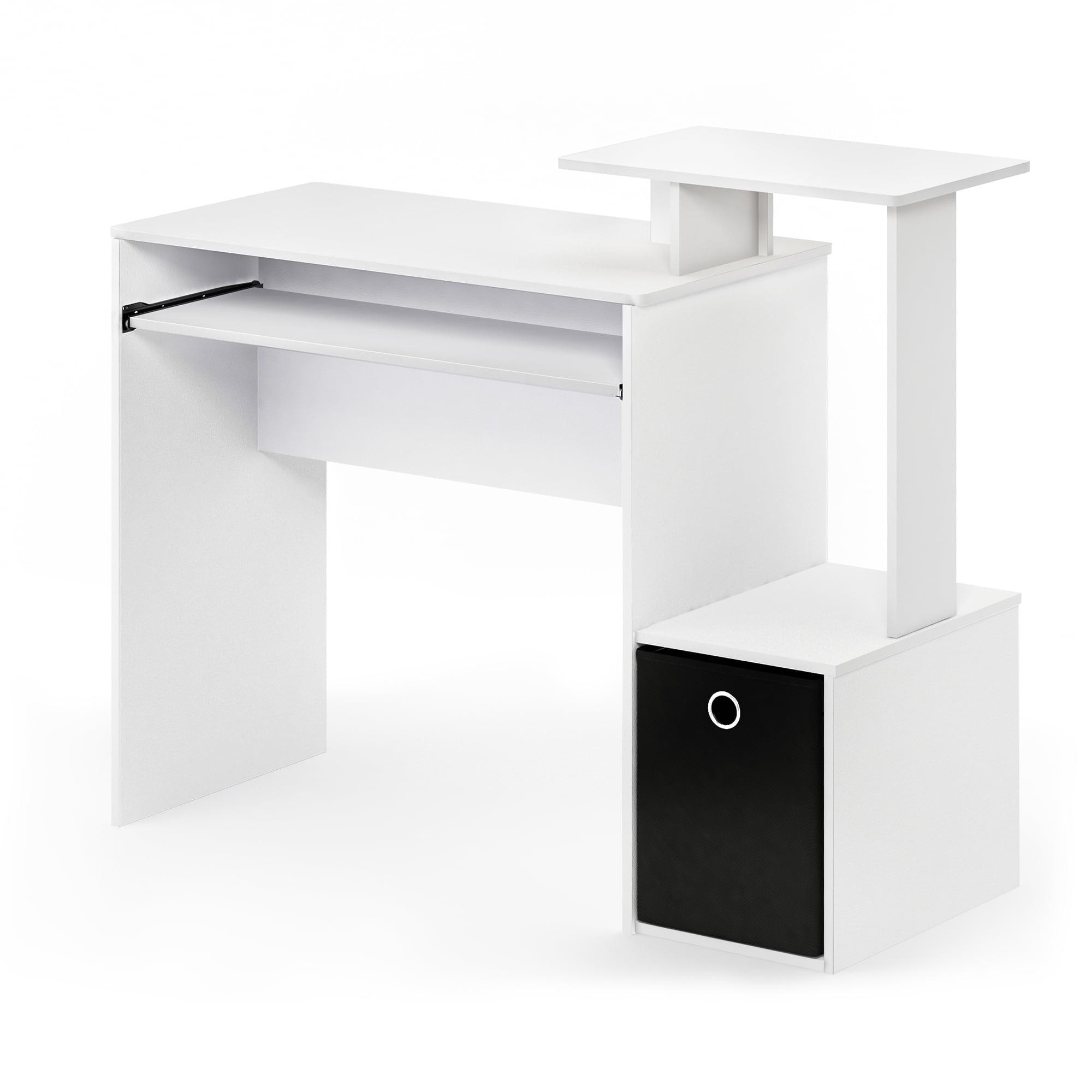 White and Black Compact Wood Computer Desk with Drawer