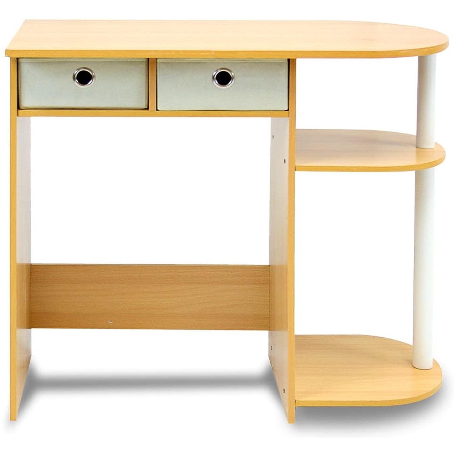 Beech and Ivory Compact Computer Desk with Drawers