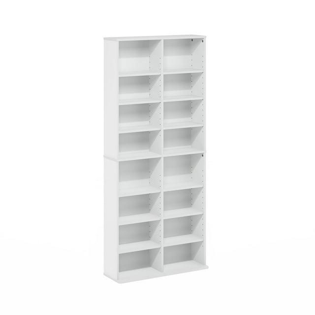 Furinno JAYA 16-Shelf Multimedia Media Storage Tower Rack with Adjustable Shelves, White