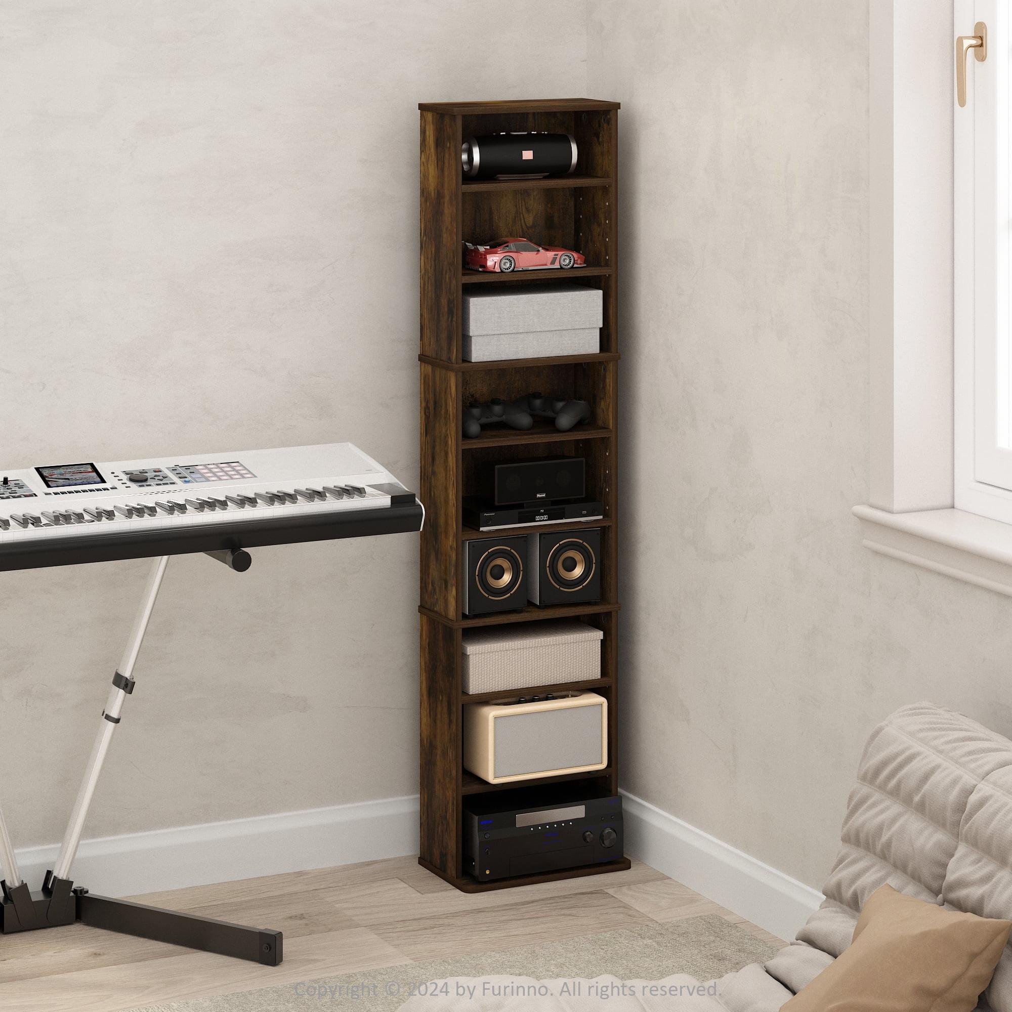 Furinno JAYA 9-Shelf Multimedia Media Storage Tower Rack with Adjustable Shelves, Amber Pine