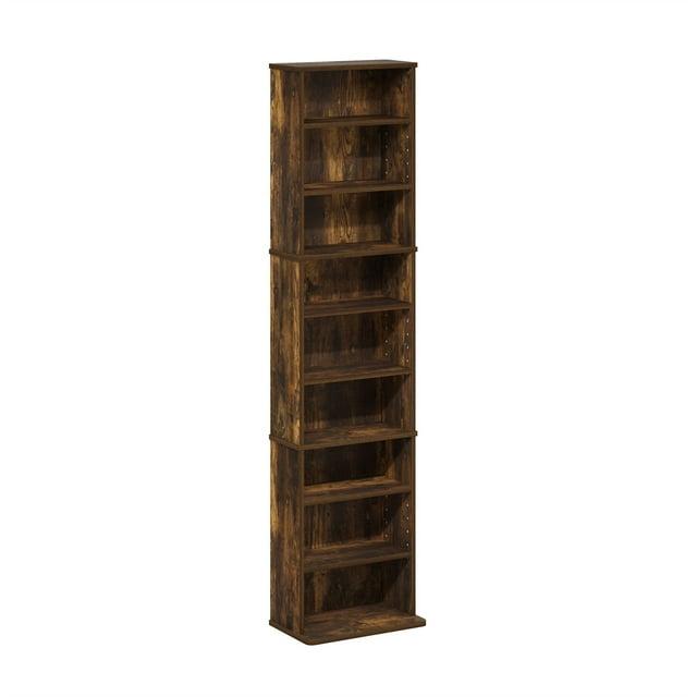 Furinno JAYA 9-Shelf Multimedia Media Storage Tower Rack with Adjustable Shelves, Amber Pine
