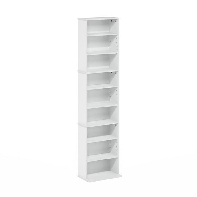 Furinno JAYA 9-Shelf Multimedia Media Storage Tower Rack with Adjustable Shelves, White