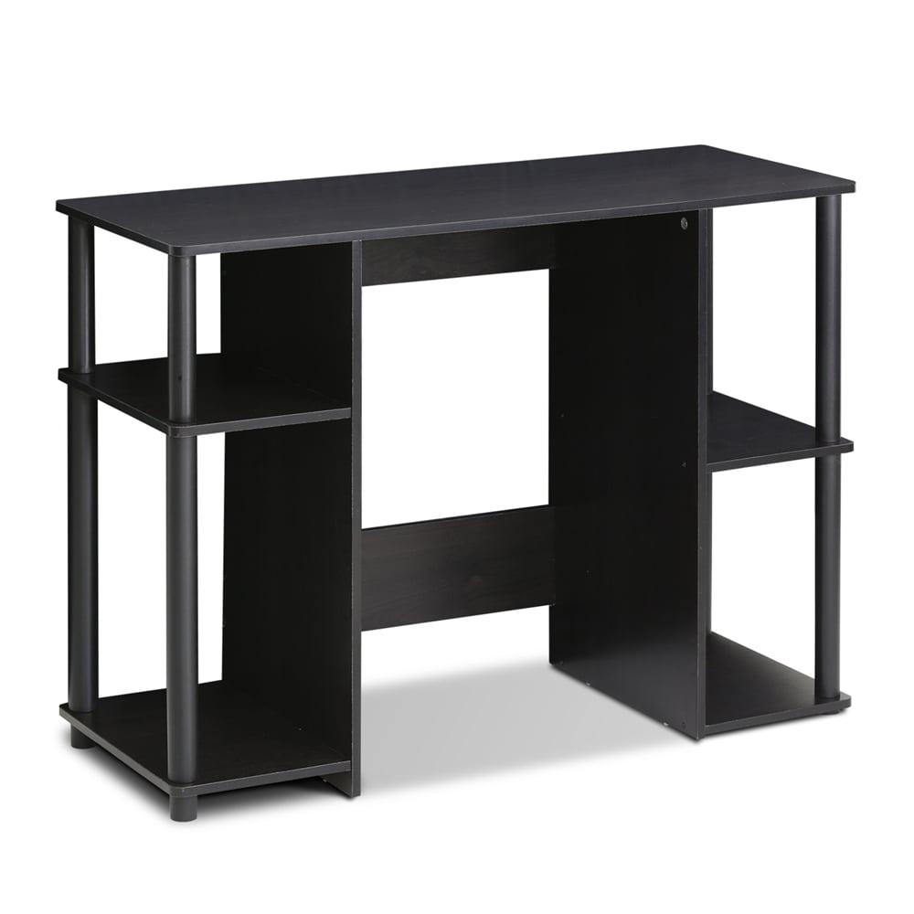 Espresso Compact Wood Computer Desk with Storage Shelves