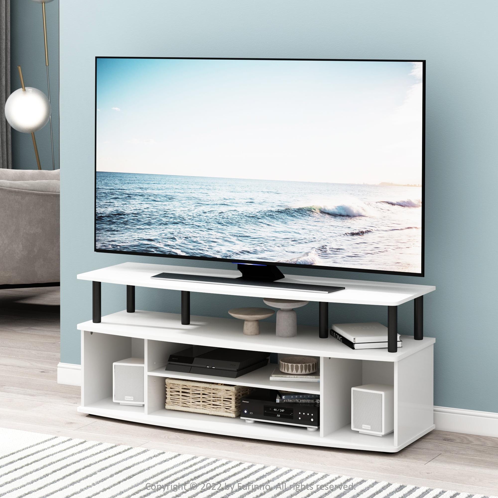 Furinno Modern TV Cabinet Large Entertainment Center Hold up to 55" TV with Open Storage Shelves White/Black