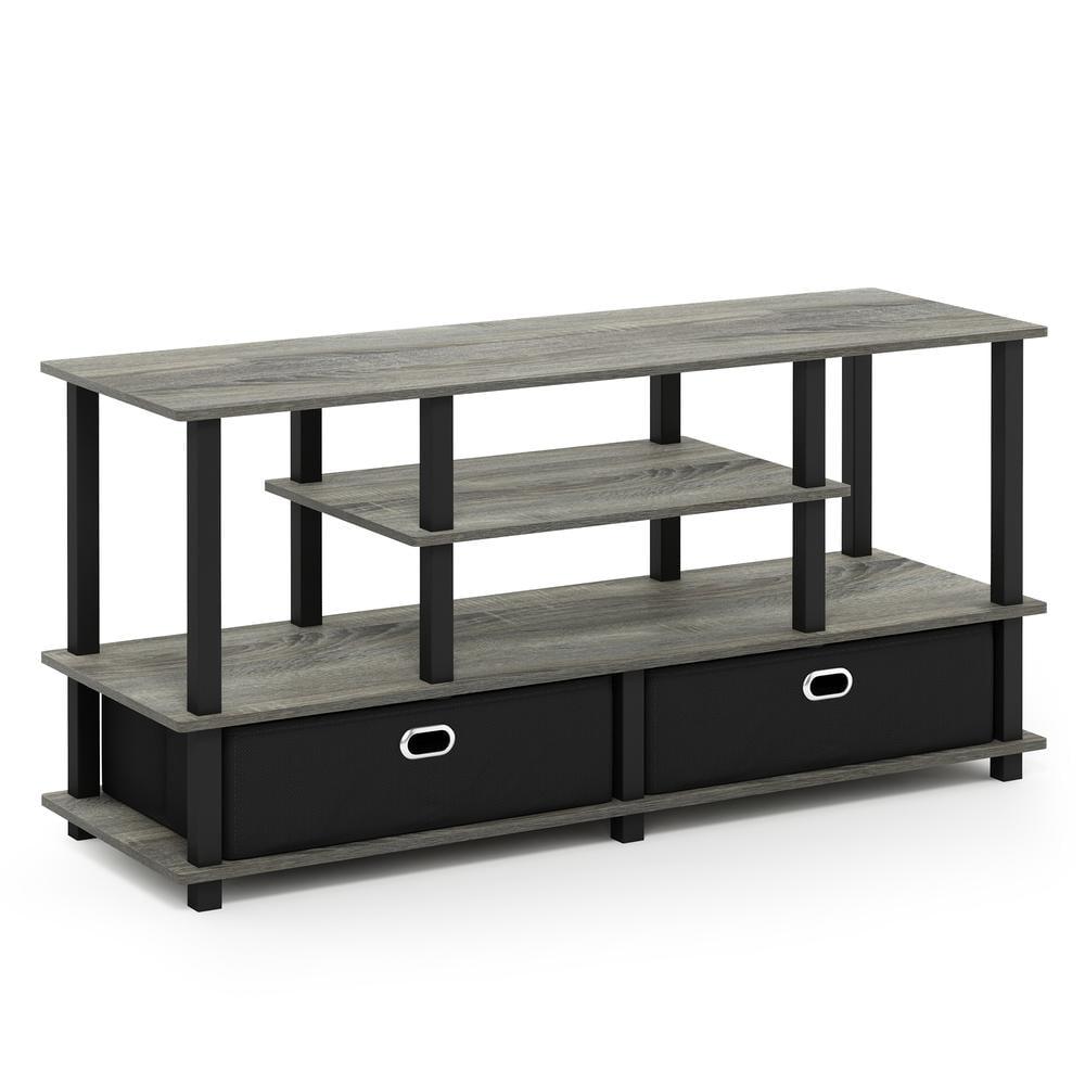 Furinno JAYA Large TV Stand for up to 55-Inch TV with Storage Bin, French Oak Grey/Black