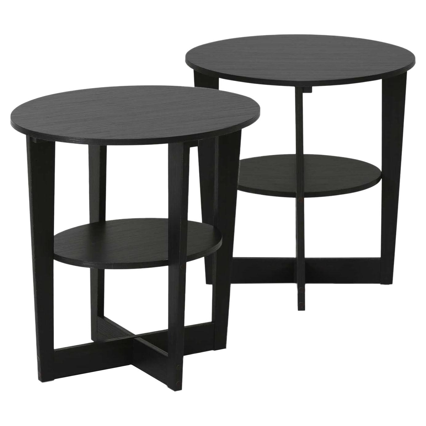 Walnut Finish Oval Wood End Table Set of 2