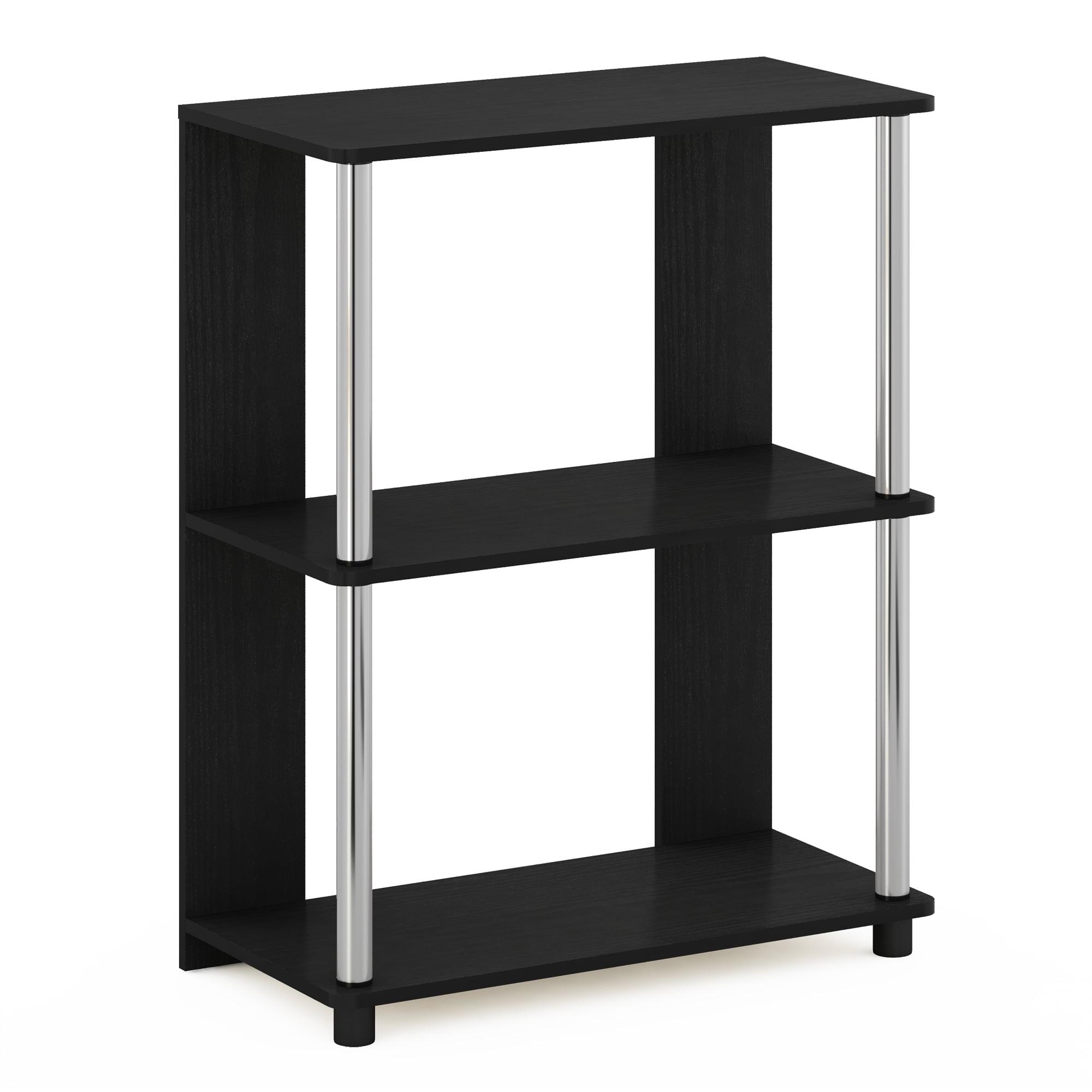 Jaya Simple 3-Tier Bookcase in Americano with Chrome Accents