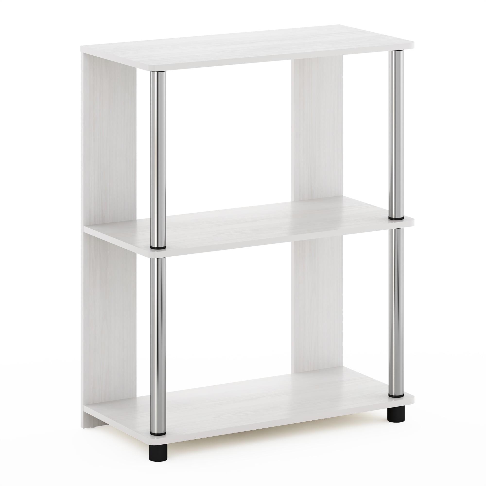 White Oak 3-Tier Adjustable Wood Bookcase with Chrome Accents