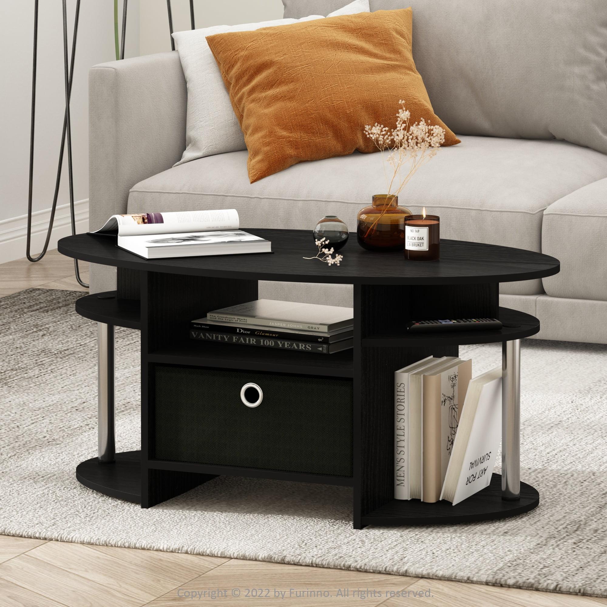 Americano Oval Coffee Table with Storage Bin & Stainless Steel Legs