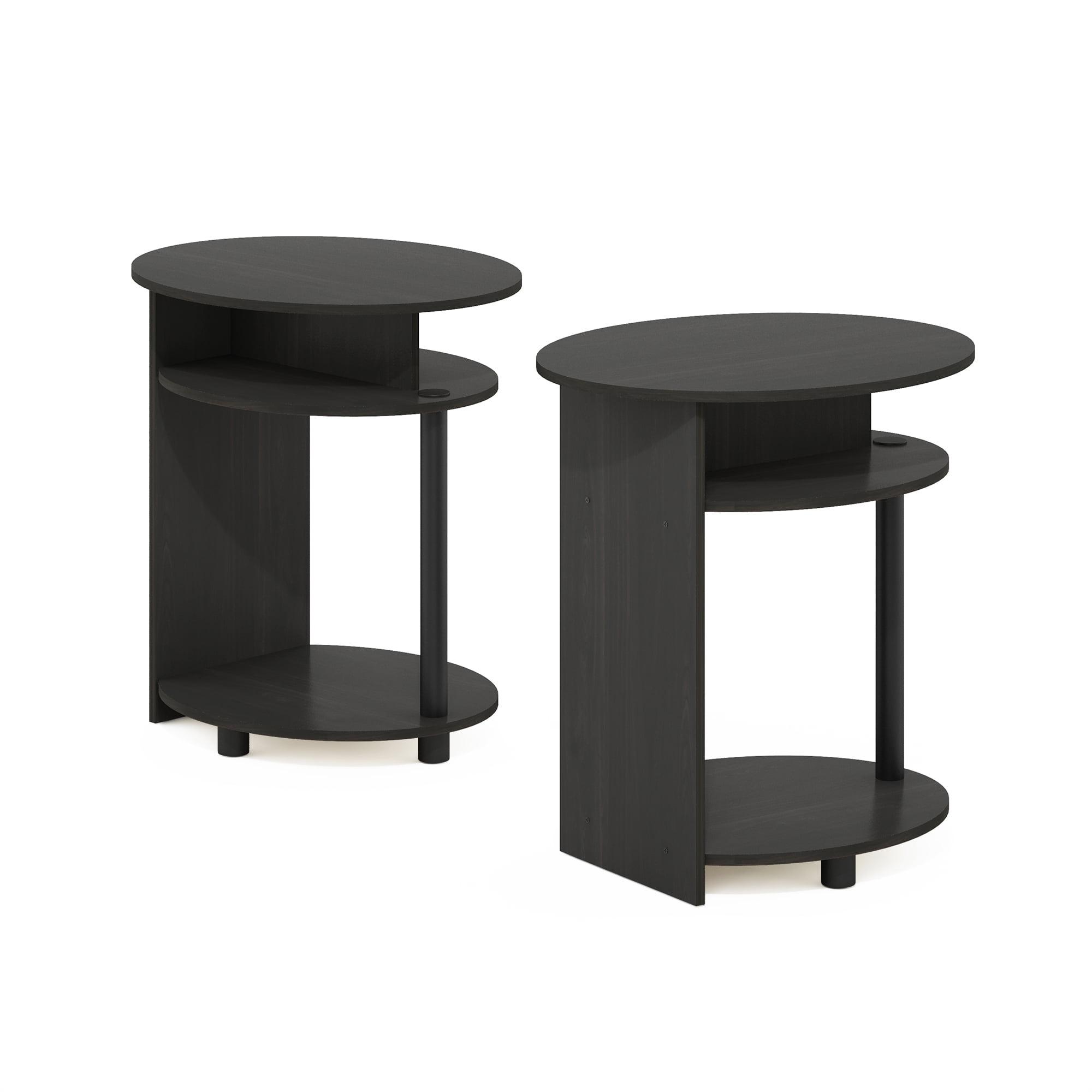 Jaya Black Round Wood End Table Set with Shelves