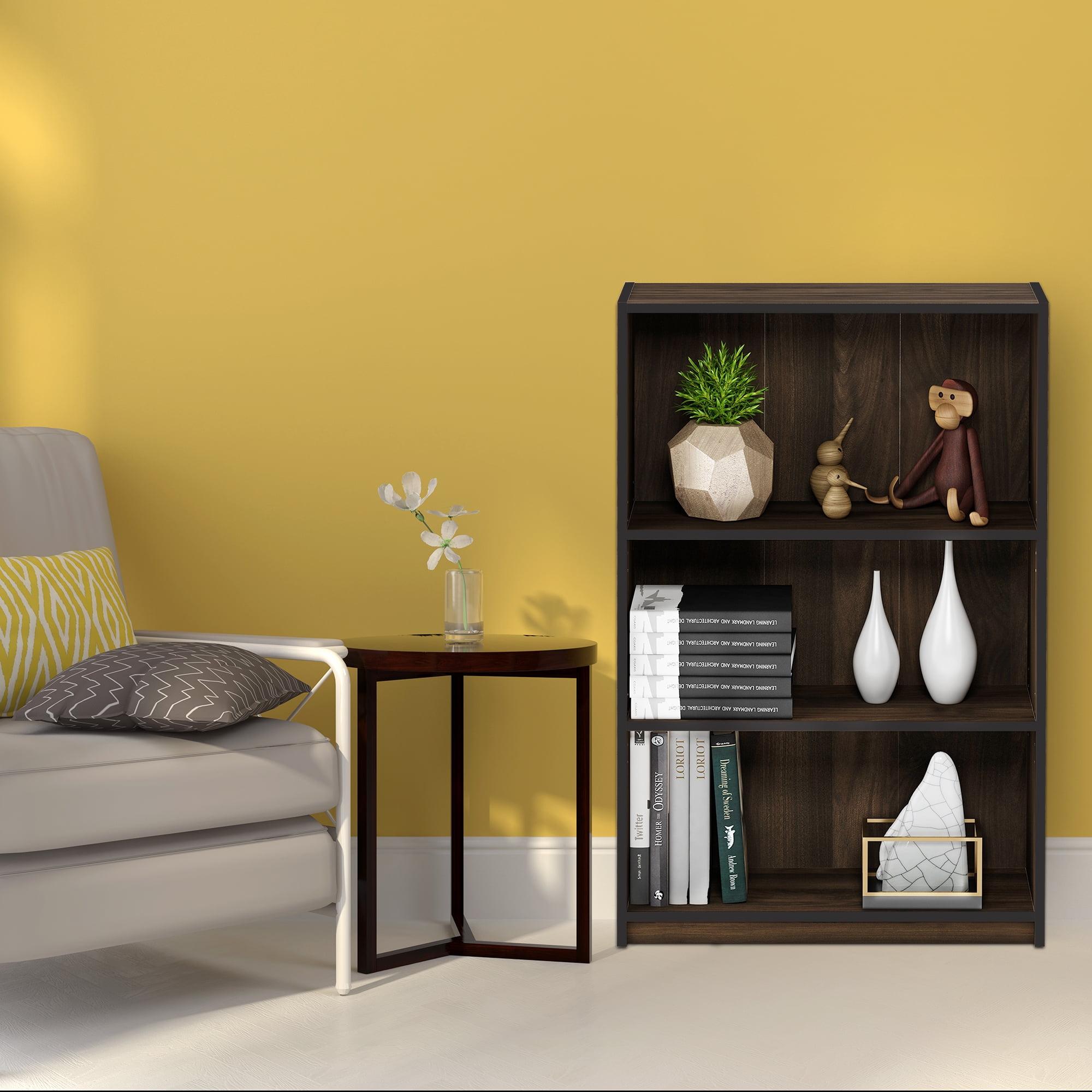 Columbia Walnut Adjustable 3-Tier Wood Bookcase