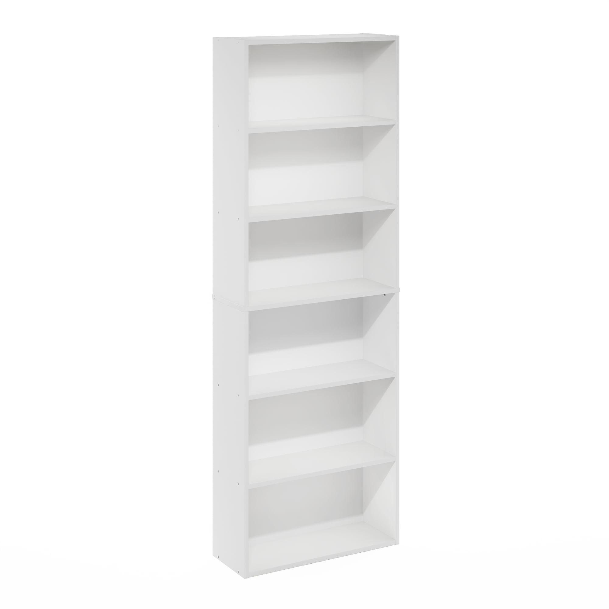 White Tall 6-Tier Open Storage Bookcase