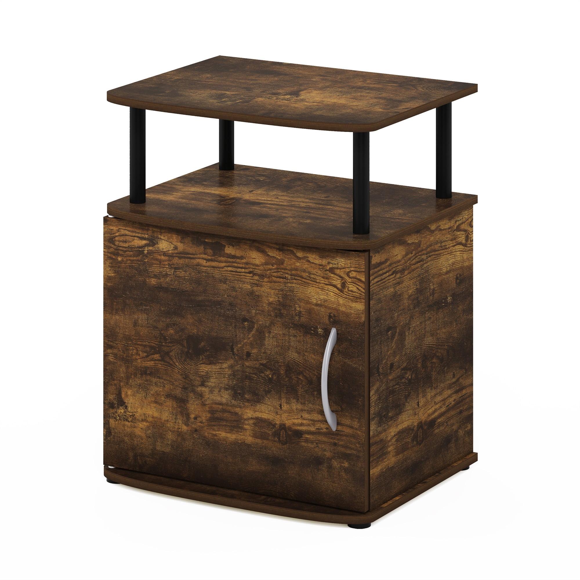 Amber Pine & Black Rectangular End Table with Storage