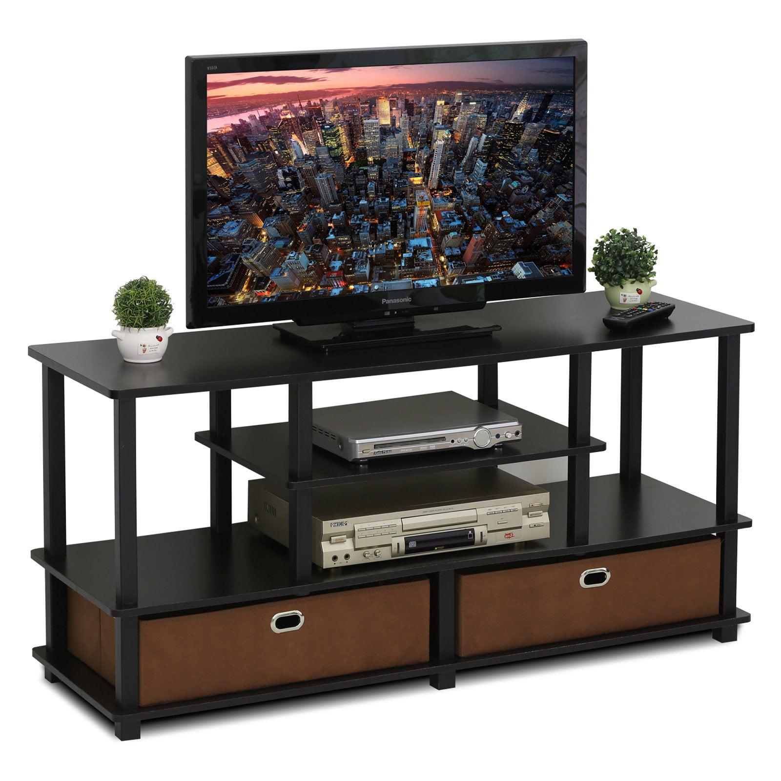 Furinno 4-Tier Large TV Stand for TVs up to 55" TV Console Table w/Open Bookcase Shelves & 2 Storage Drawers