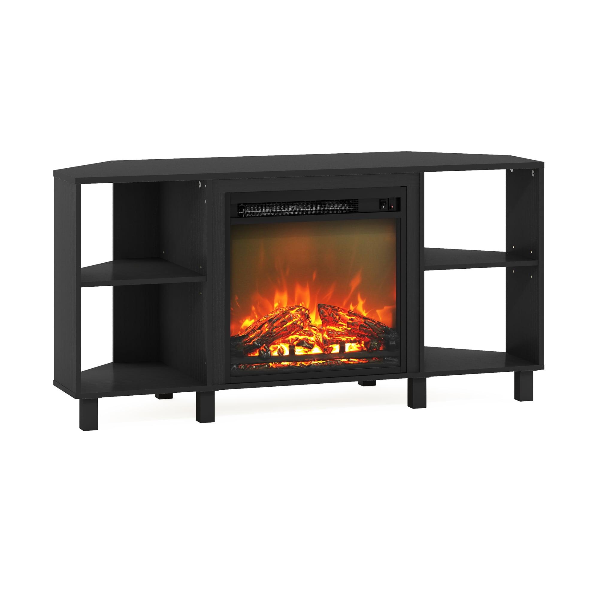 Gray Jensen Corner TV Stand with Electric Fireplace and Metal Legs