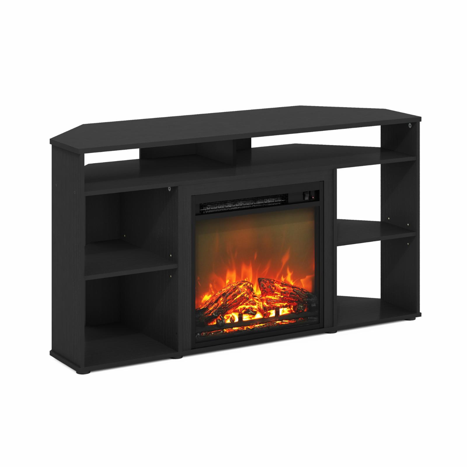 Americano Brown Corner TV Stand with Integrated Fireplace, 55"