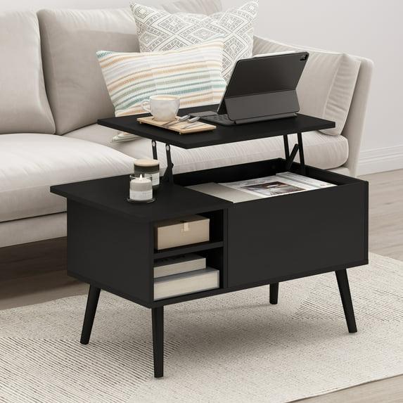 Furinno 35.2" Lift Top Coffee Table Multifunctional Accent Table w/Hidden Compartment and Side Open Storage Shelf Living Room Furniture,Americano