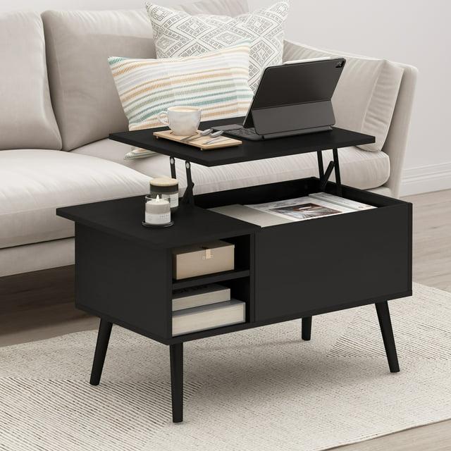 Furinno 35.2" Lift Top Coffee Table Multifunctional Accent Table w/Hidden Compartment and Side Open Storage Shelf Living Room Furniture,Americano