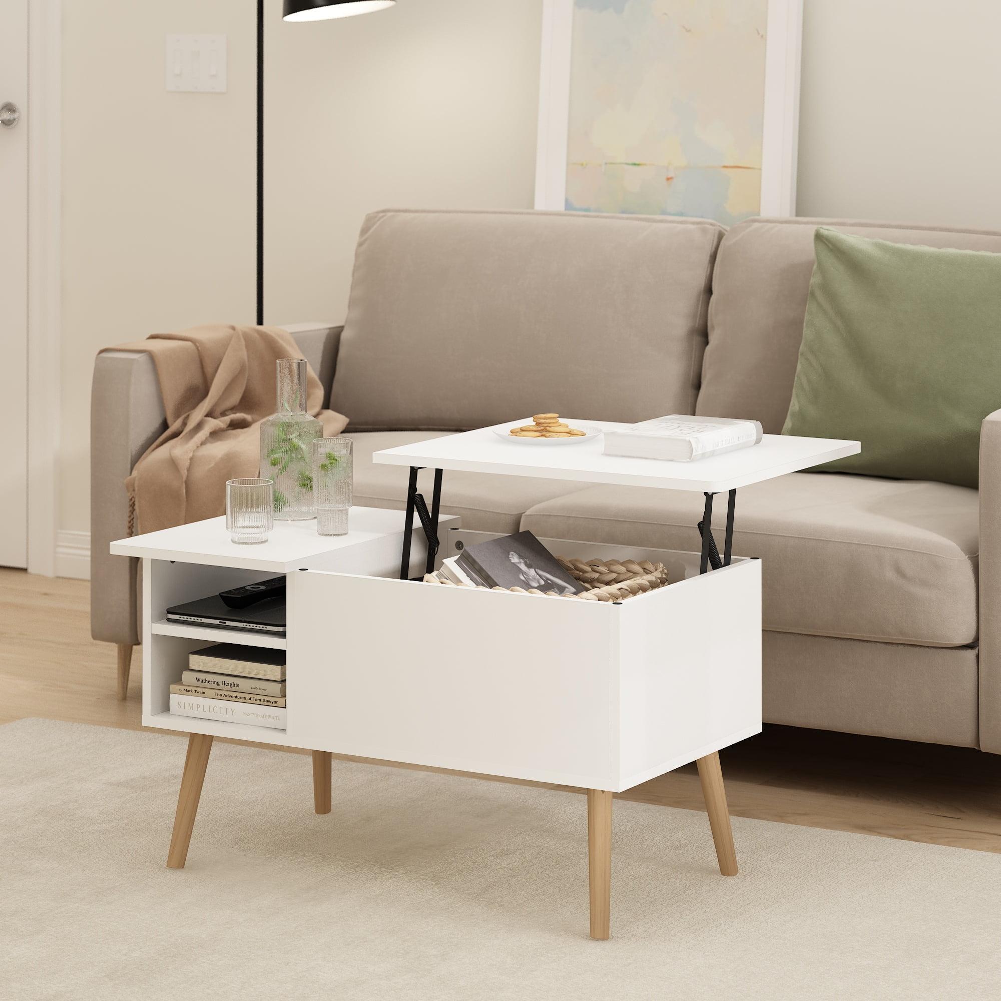 White Rectangular Lift-Top Coffee Table with Storage