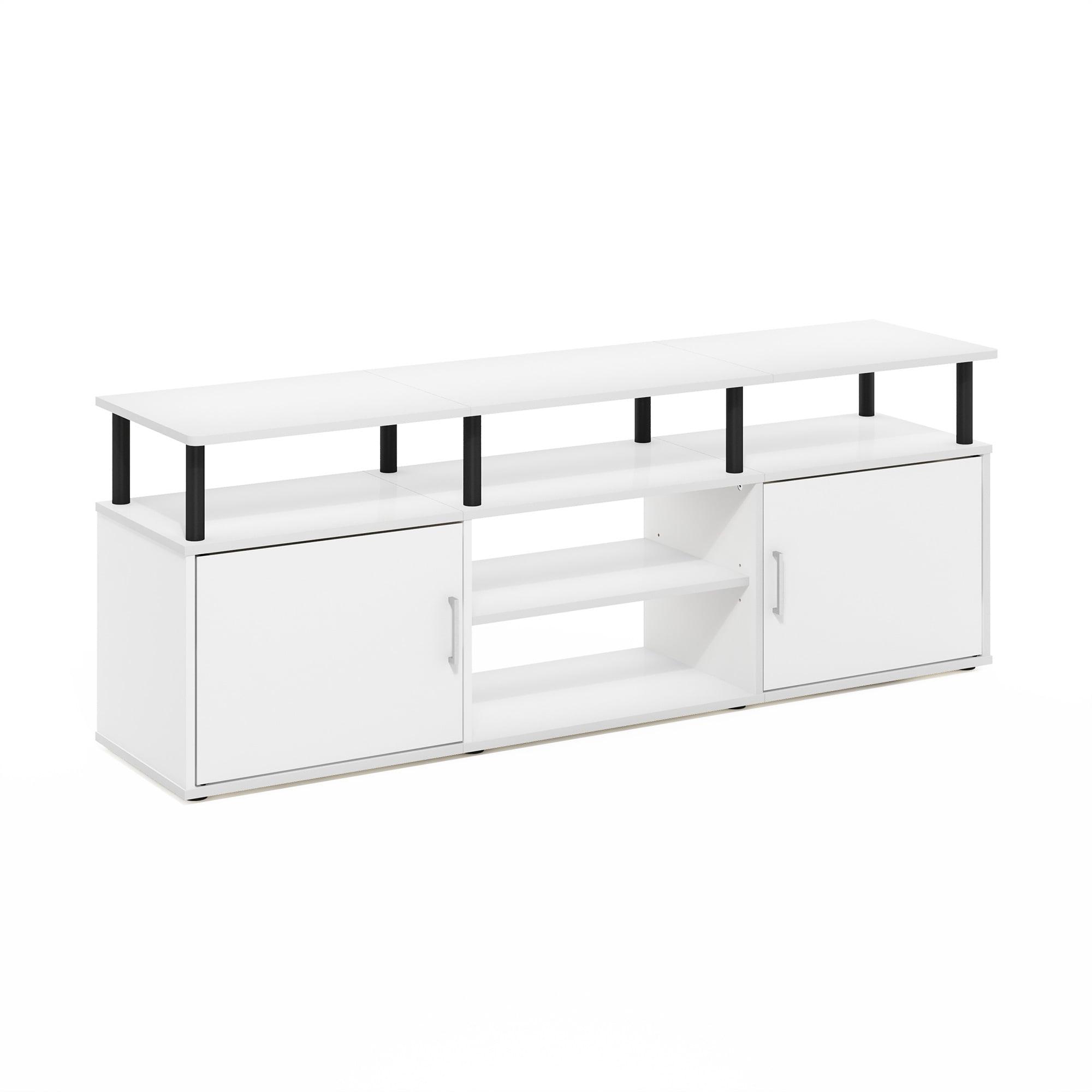 Furinno Jensen Sleek 70" TV Stand in Solid White/Black with Adjustable Shelves