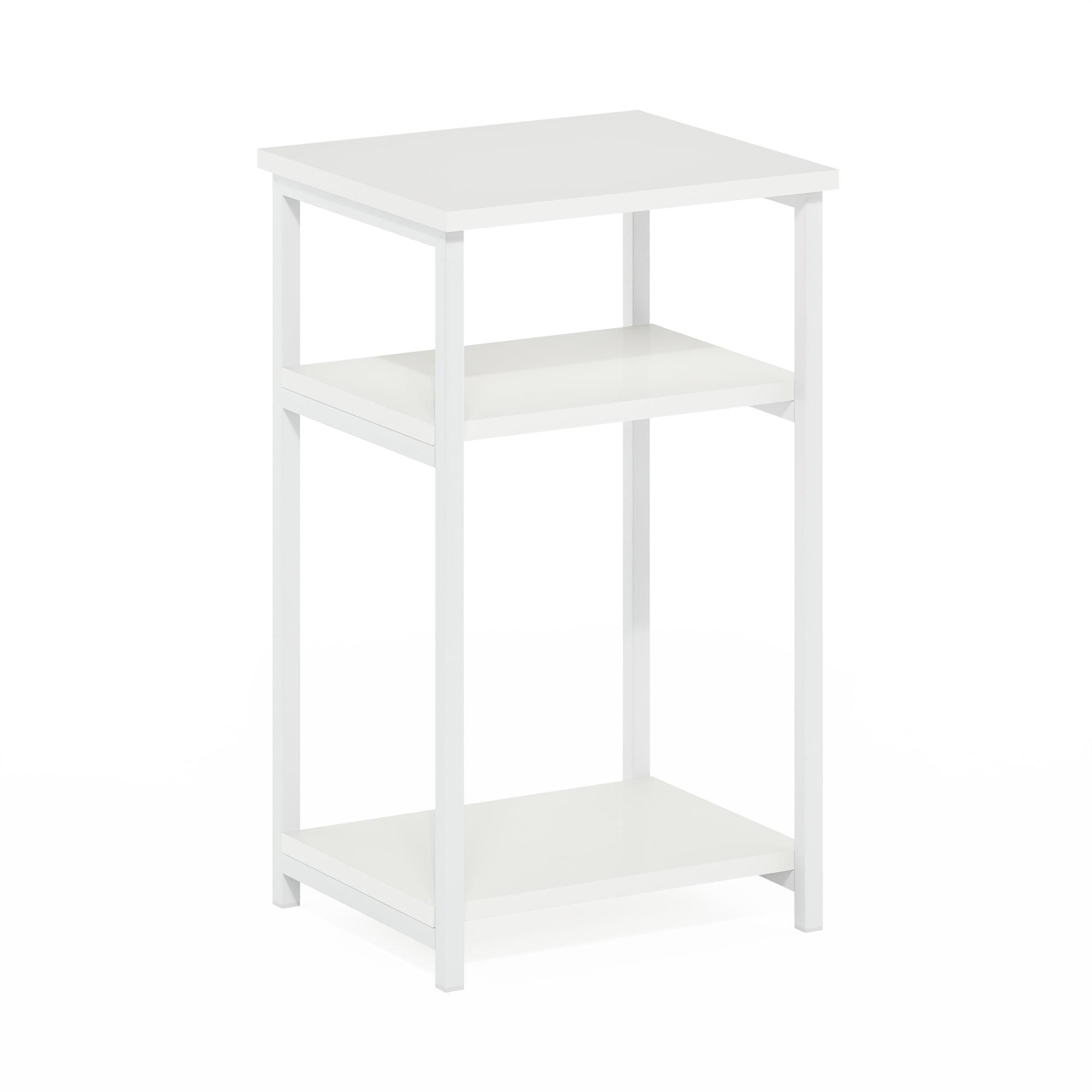 White 3-Tier Metal Frame End Table with Storage Shelves