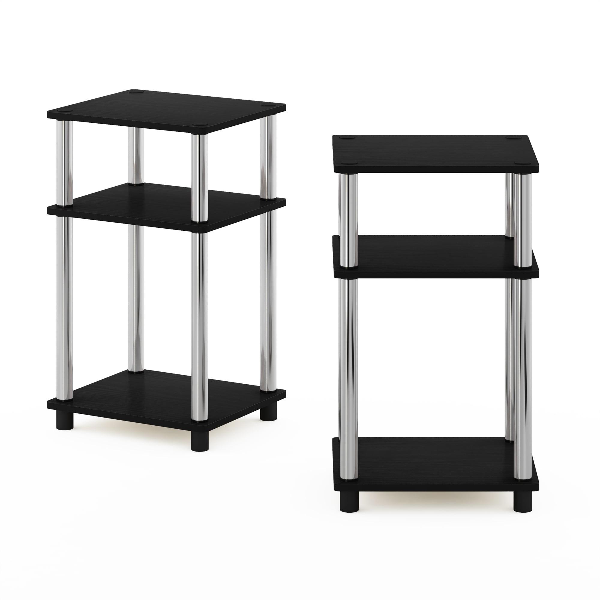 Furinno Just 3-Tier Turn-N-Tube End Table, 2-Pack, Americano/Chrome