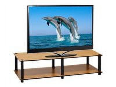 Furinno No Tools Wide TV Stand Media Entertainment Center for TVs up to 43" with Large Capacity Light Cherry Color Black Tube