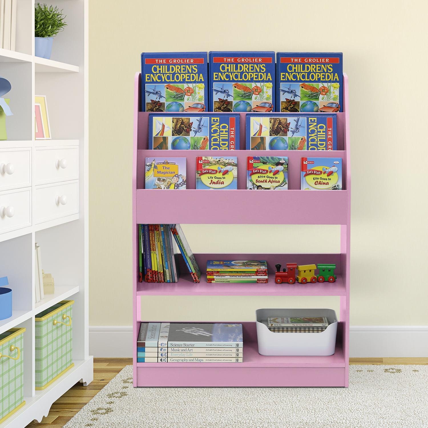 Laminated Pink Freestanding Kids Bookshelf with 5 Shelves