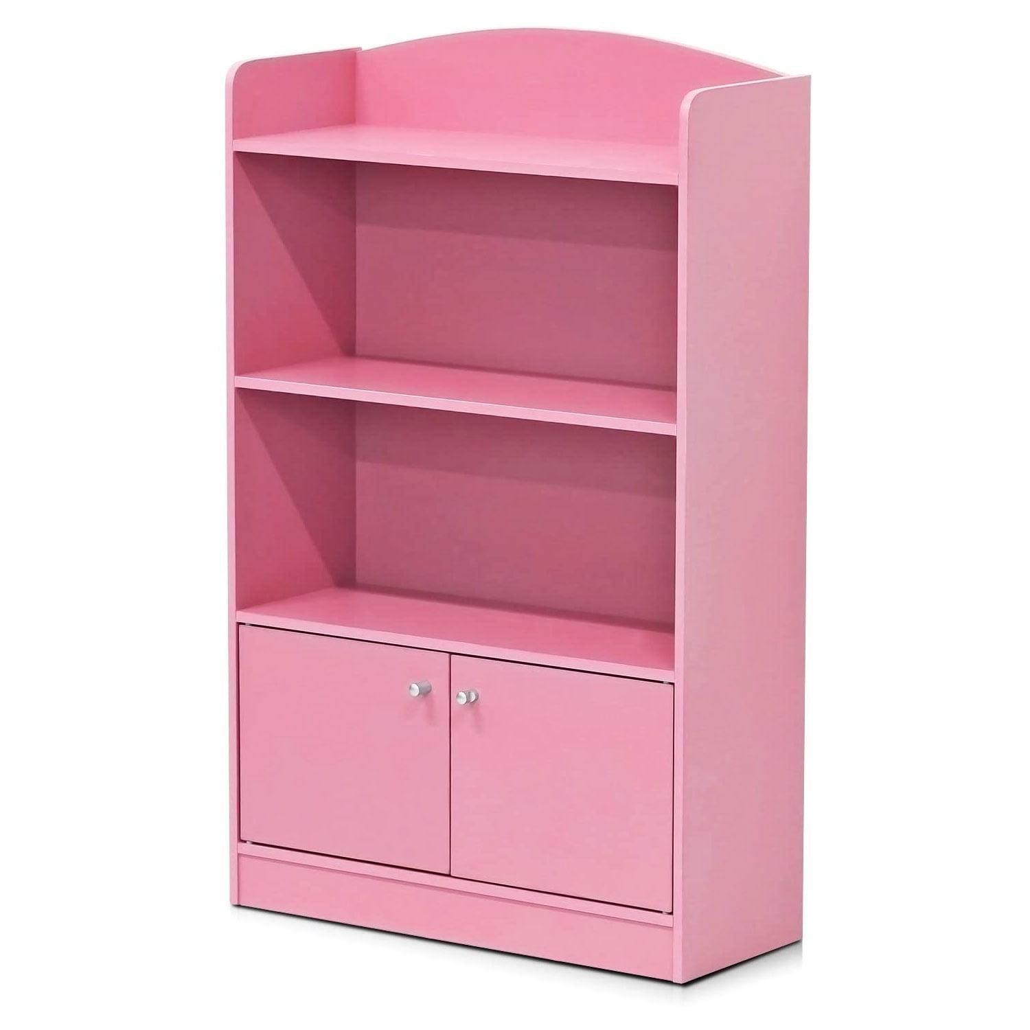 Freestanding Pink Laminated Engineered Wood Kids' Bookshelf with Storage Cabinet