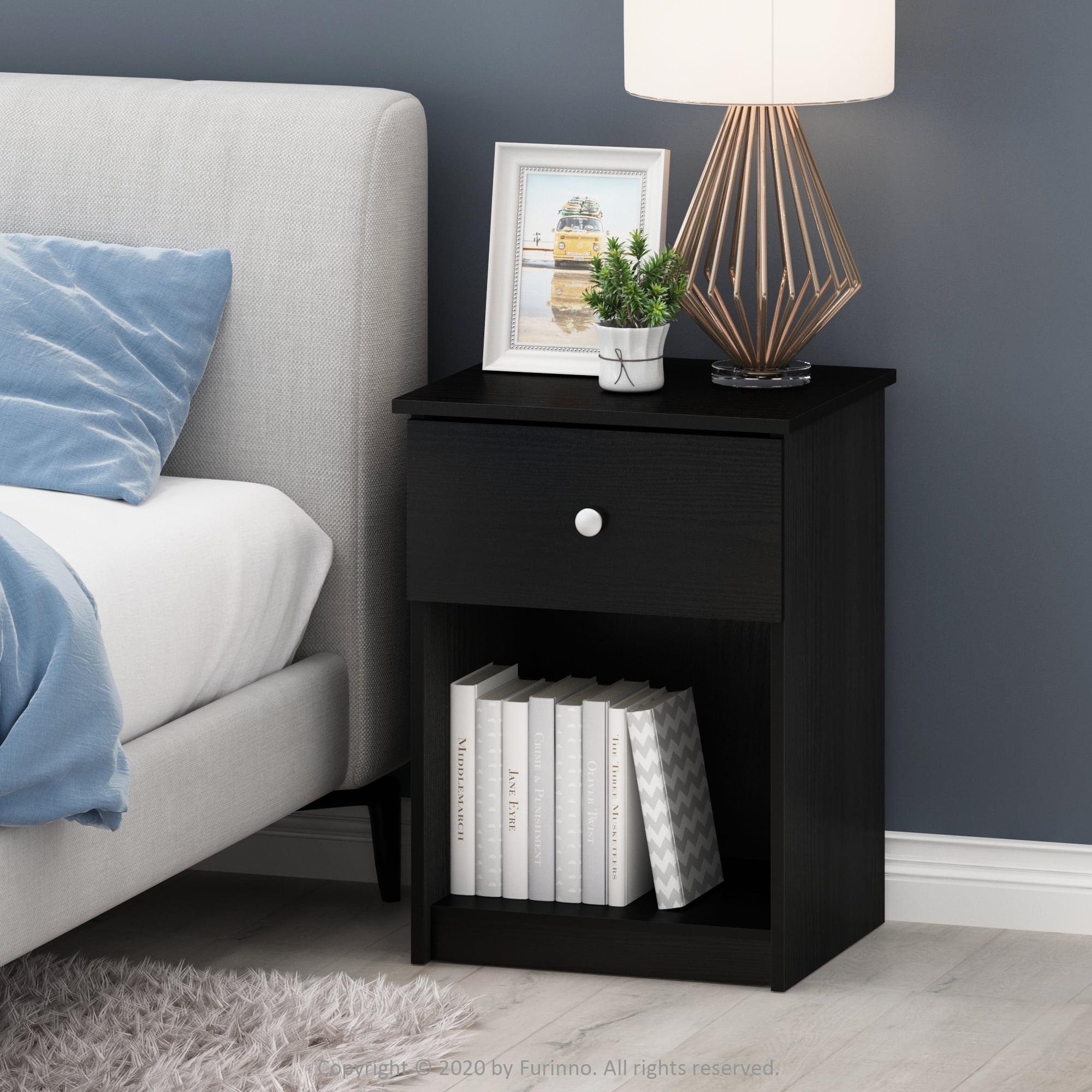 Black Oak Transitional Nightstand with 1 Drawer